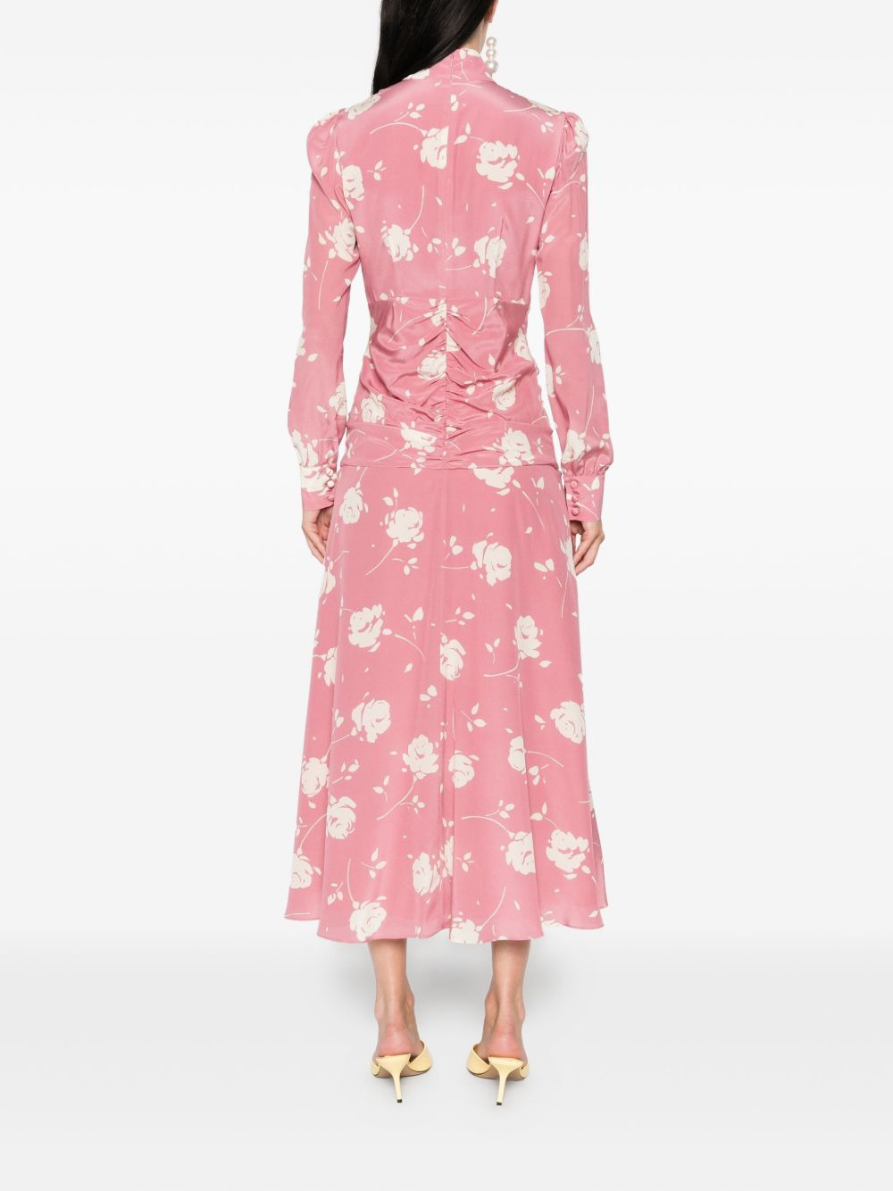 rose-print belted midi dress - 4