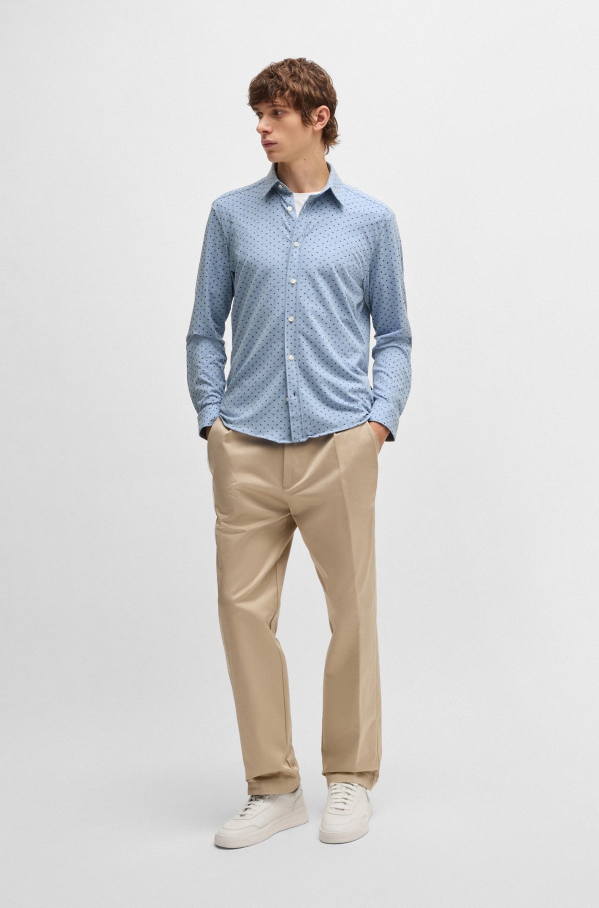 SLIM-FIT SHIRT IN PRINTED STRETCH-COTTON JERSEY - 4