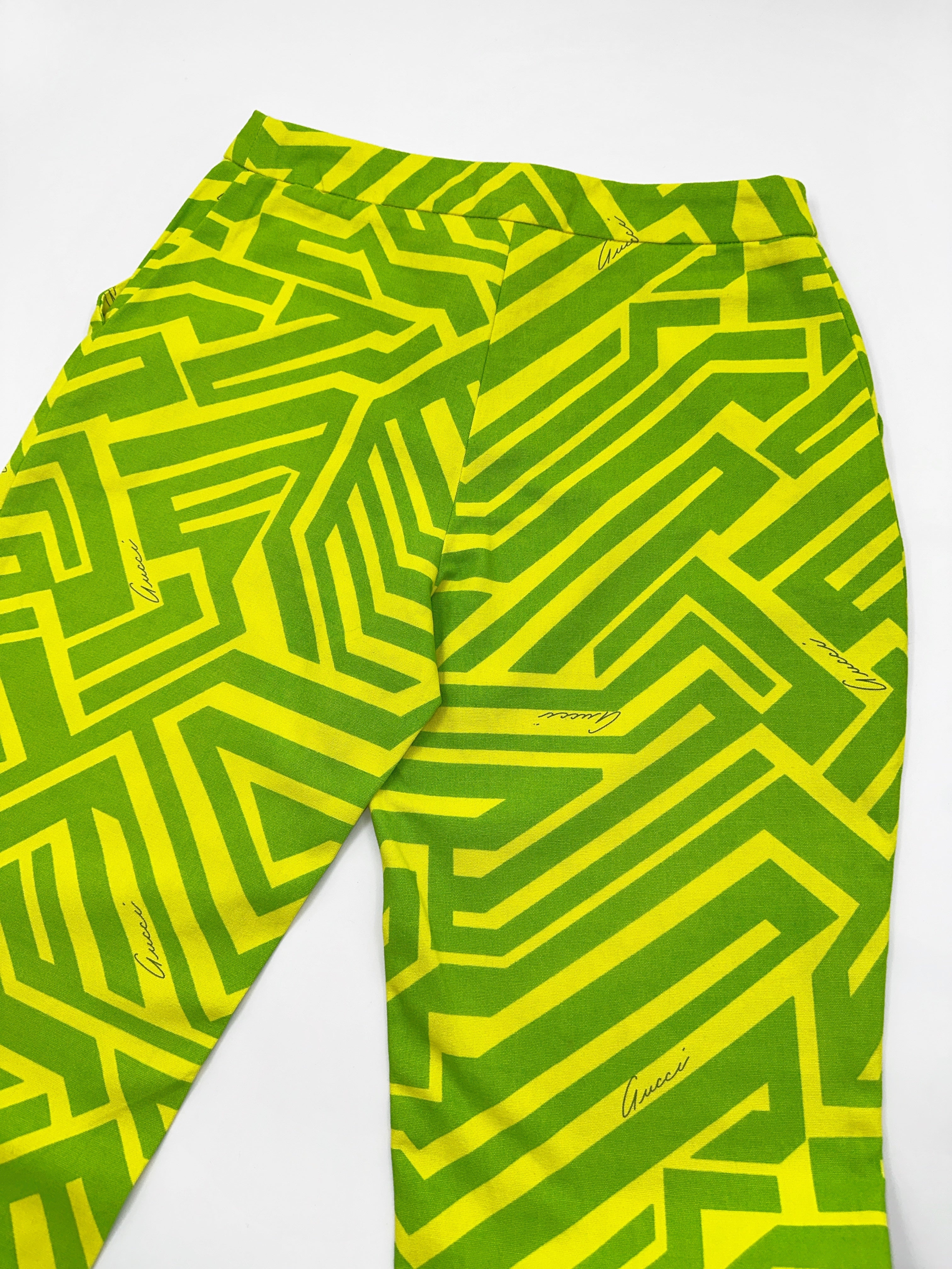 Gucci Spring 1996 Tom Ford Green Geometric Print Denim Trousers Pants 38 - 13