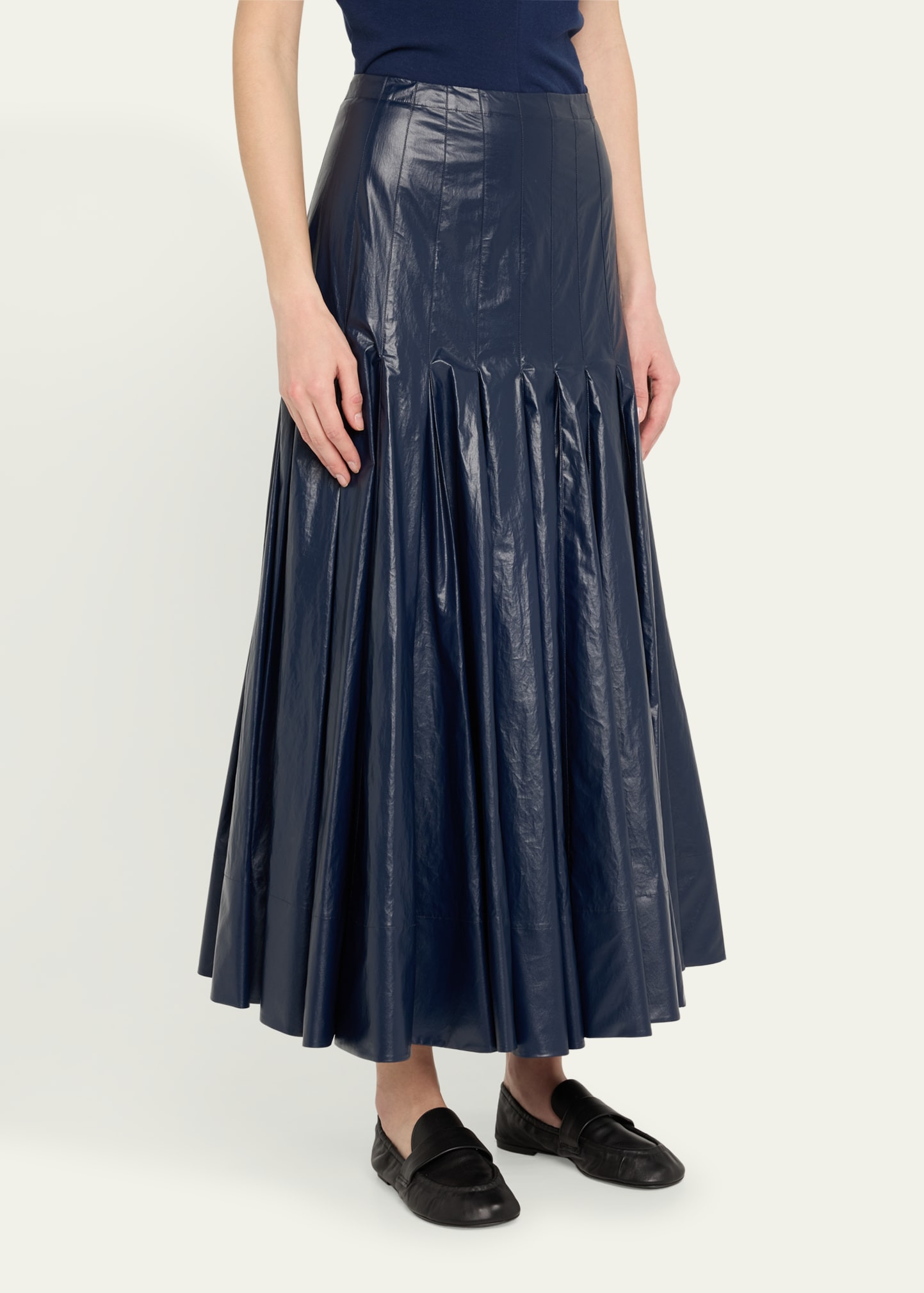 Petra Pleated Lacquered Cotton Skirt - 4