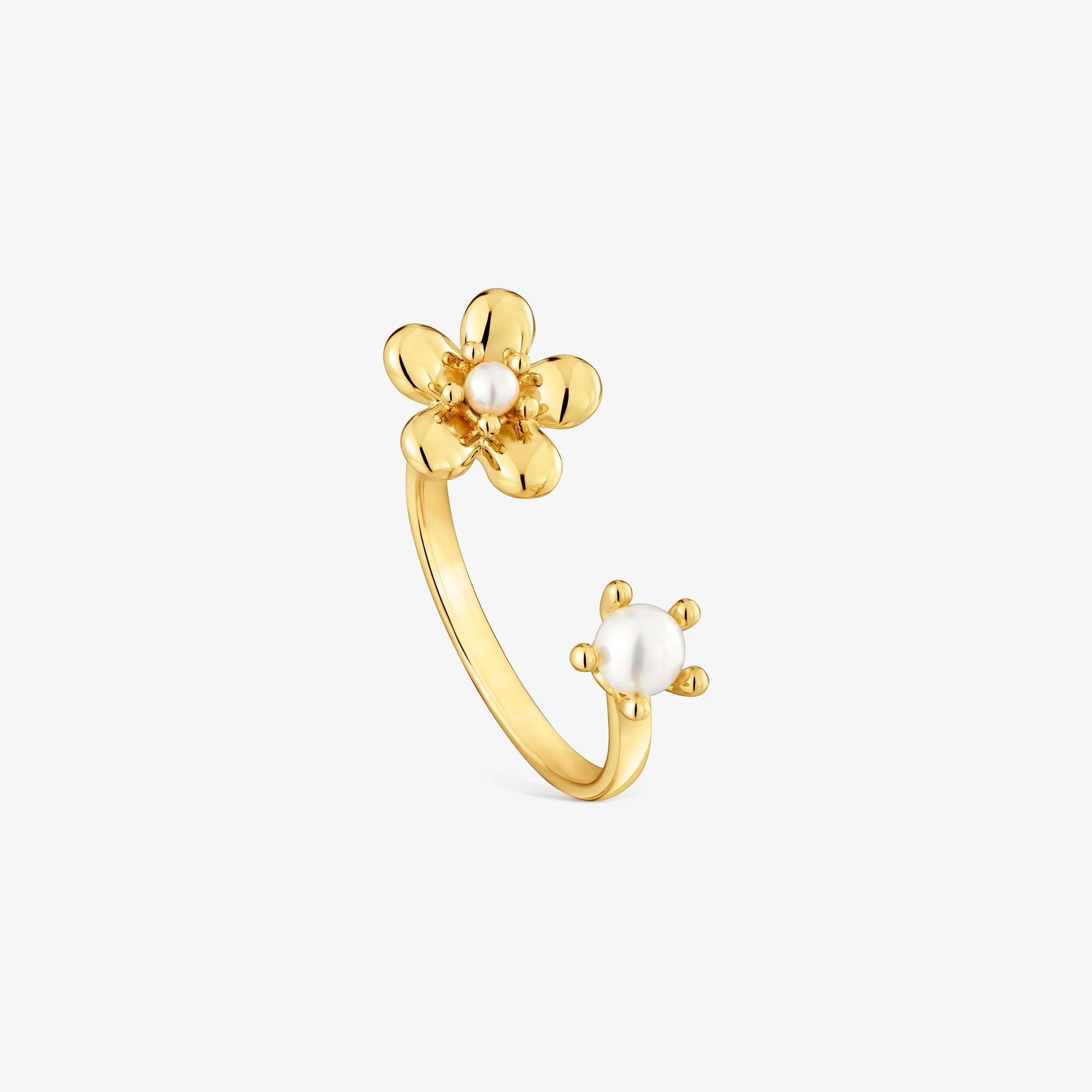 18K solid gold Open ring with cultured pearl Daisy - 1