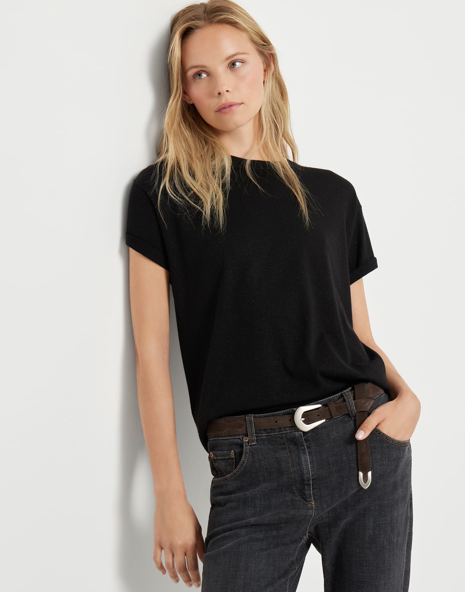 Sparkling cashmere and silk lightweight knit T-shirt - 4