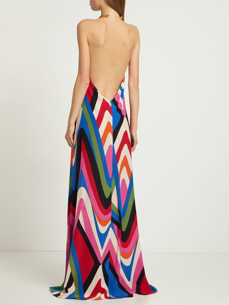 Crepe de chine Moiré print long dress - 3