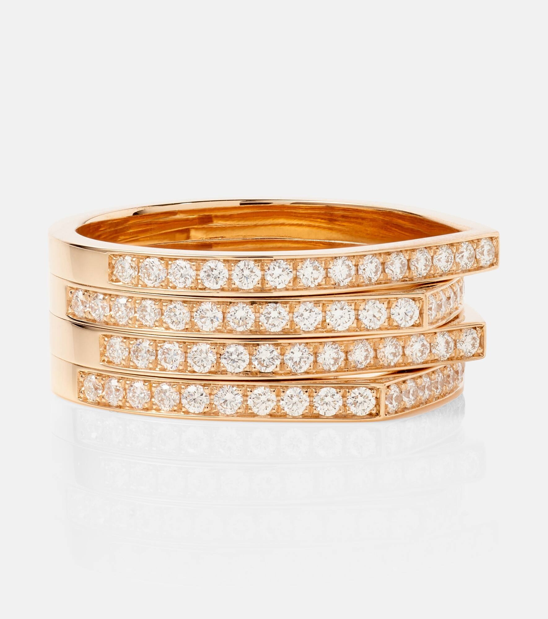Antifer 4 rows 18kt rose gold ring with diamonds - 4