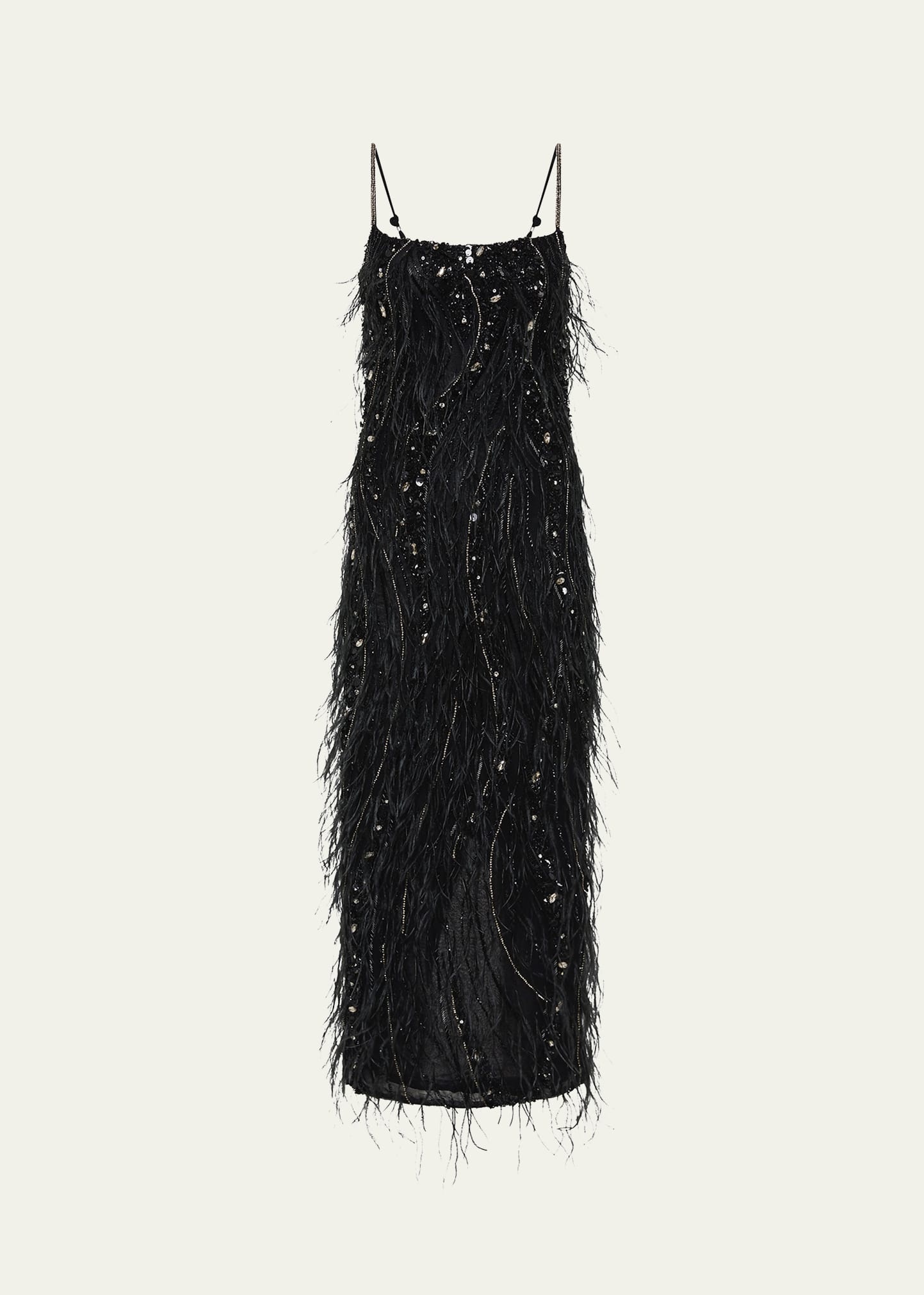 Cynthia Sequined Midi Feathered Dress - 1