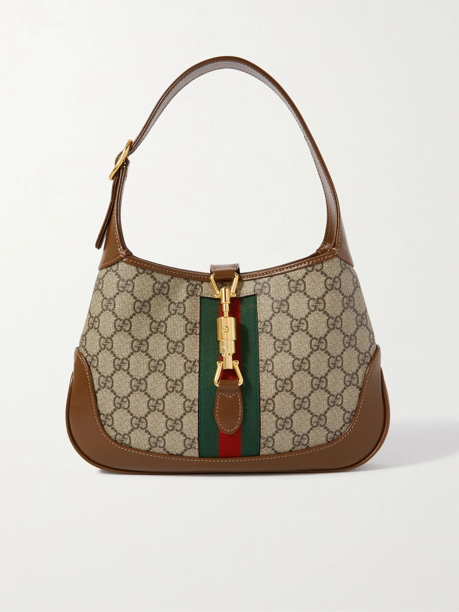 Jackie 1961 small webbing-trimmed coated-canvas and leather shoulder bag Beige - 1