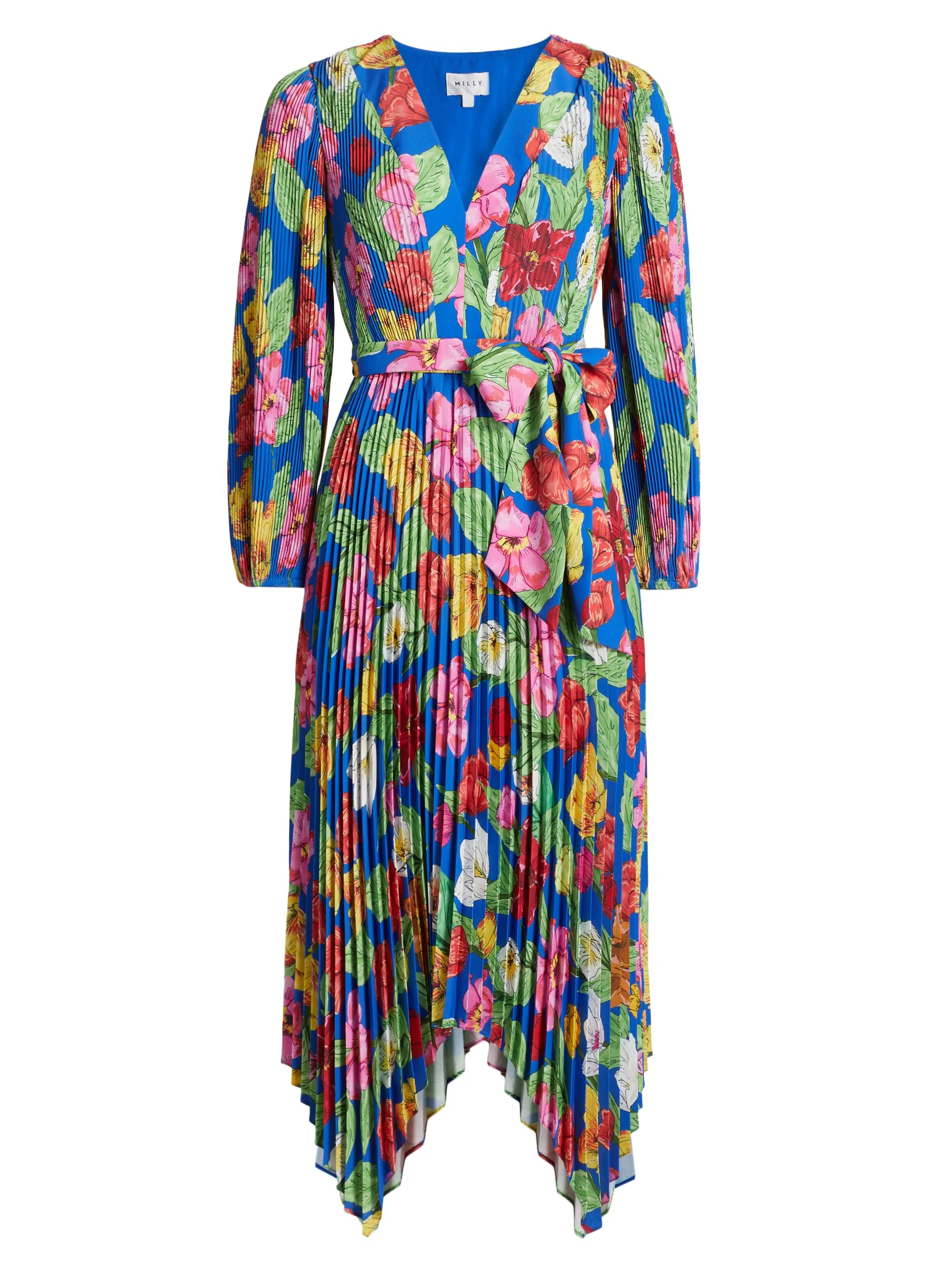 Women's Liora Floral Pleated Tie-Waist Midi Dress - Royal Blue Multi - 1