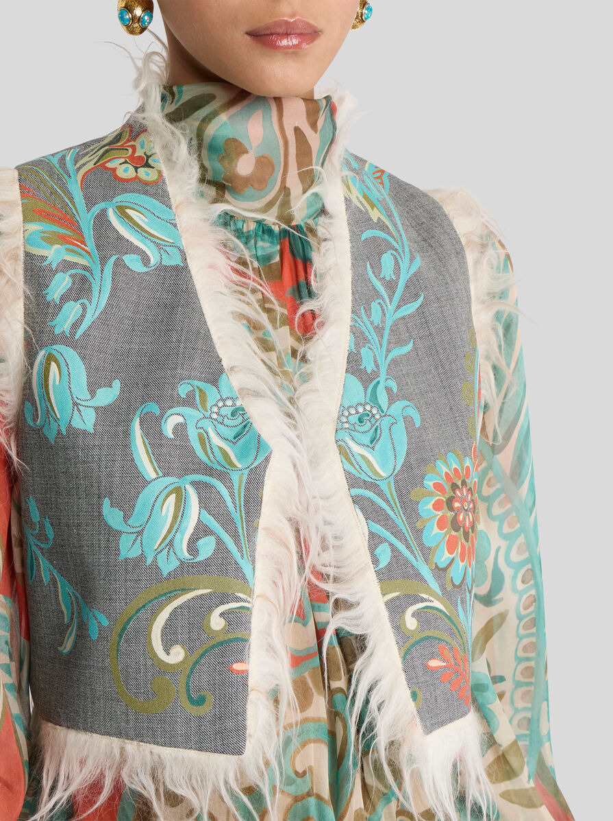 CROPPED WOOL-BLEND WAISTCOAT WITH DAFFODIL PRINT - 3