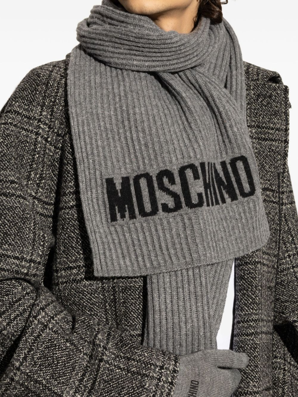 intarsia knit logo ribbed scarf - 4