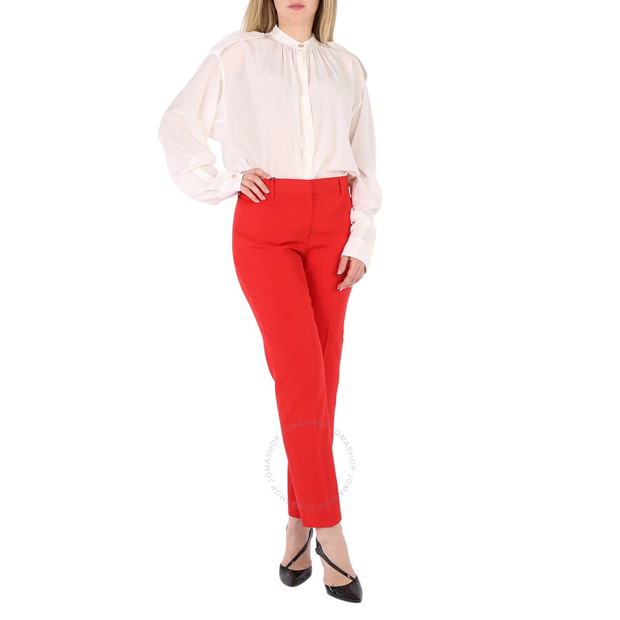 Burberry Ladies Bright Red High-Waisted Wool Tailored Trousers - 6