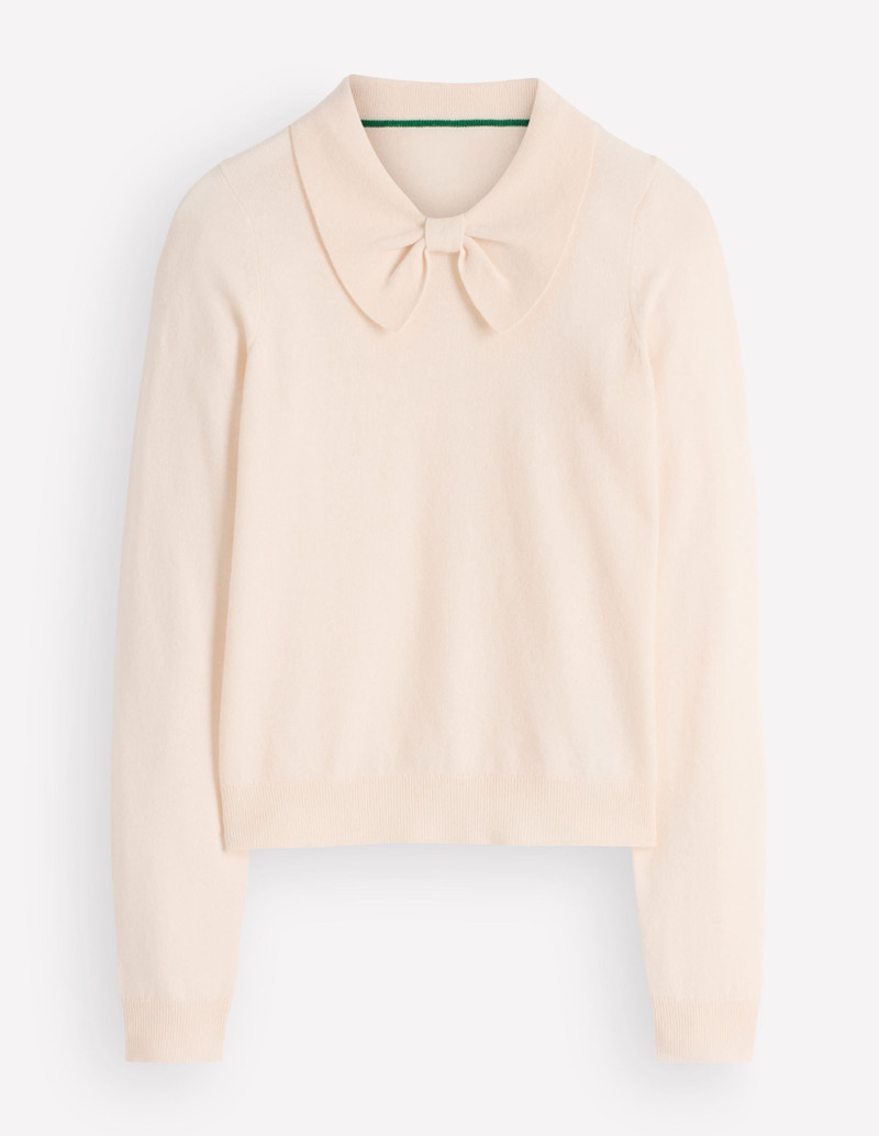 Bow Neck Knitted Sweater-Ivory - 1