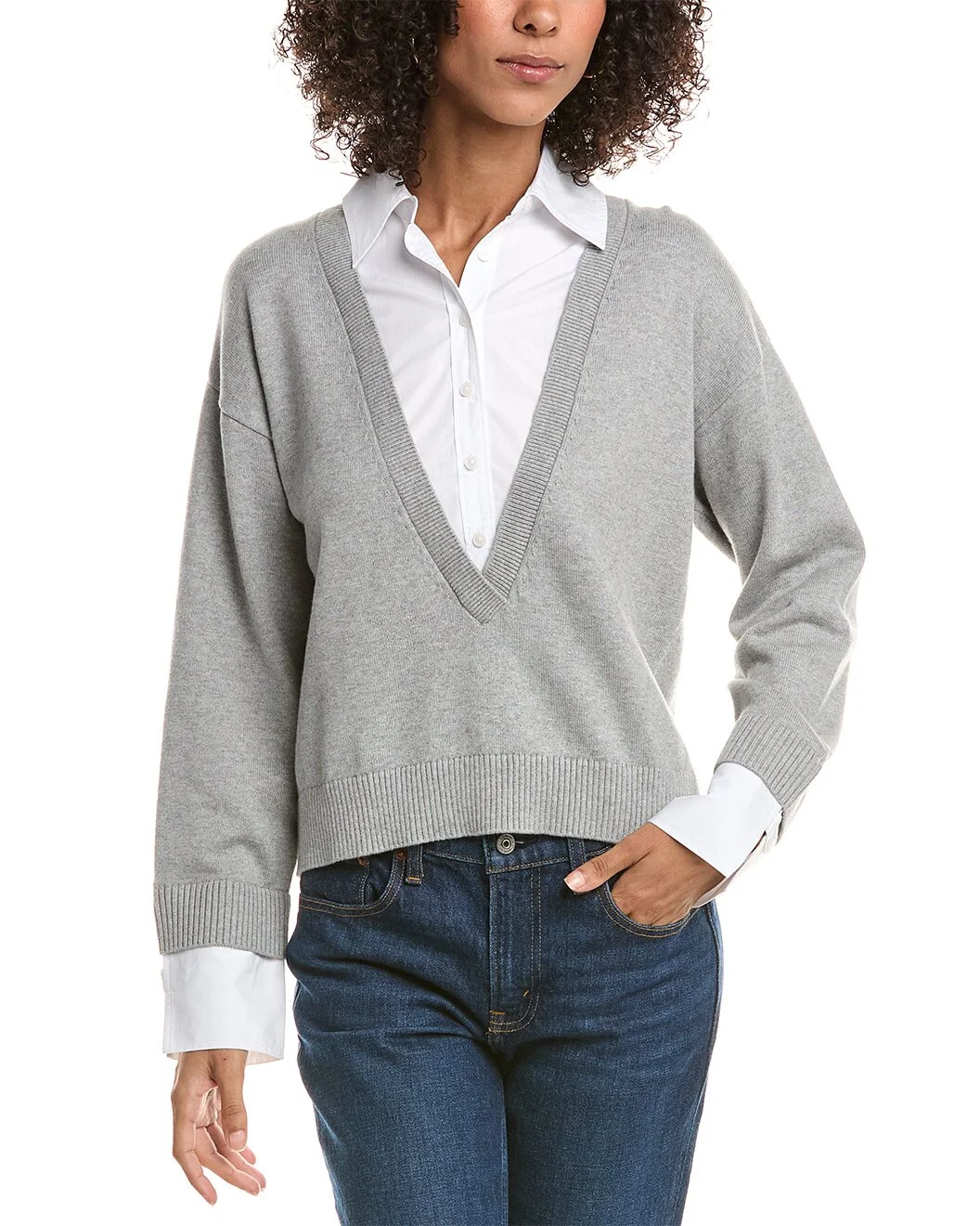 Derek Lam 10 Crosby Rida Mixed Media Cashmere-Blend Sweater - 1