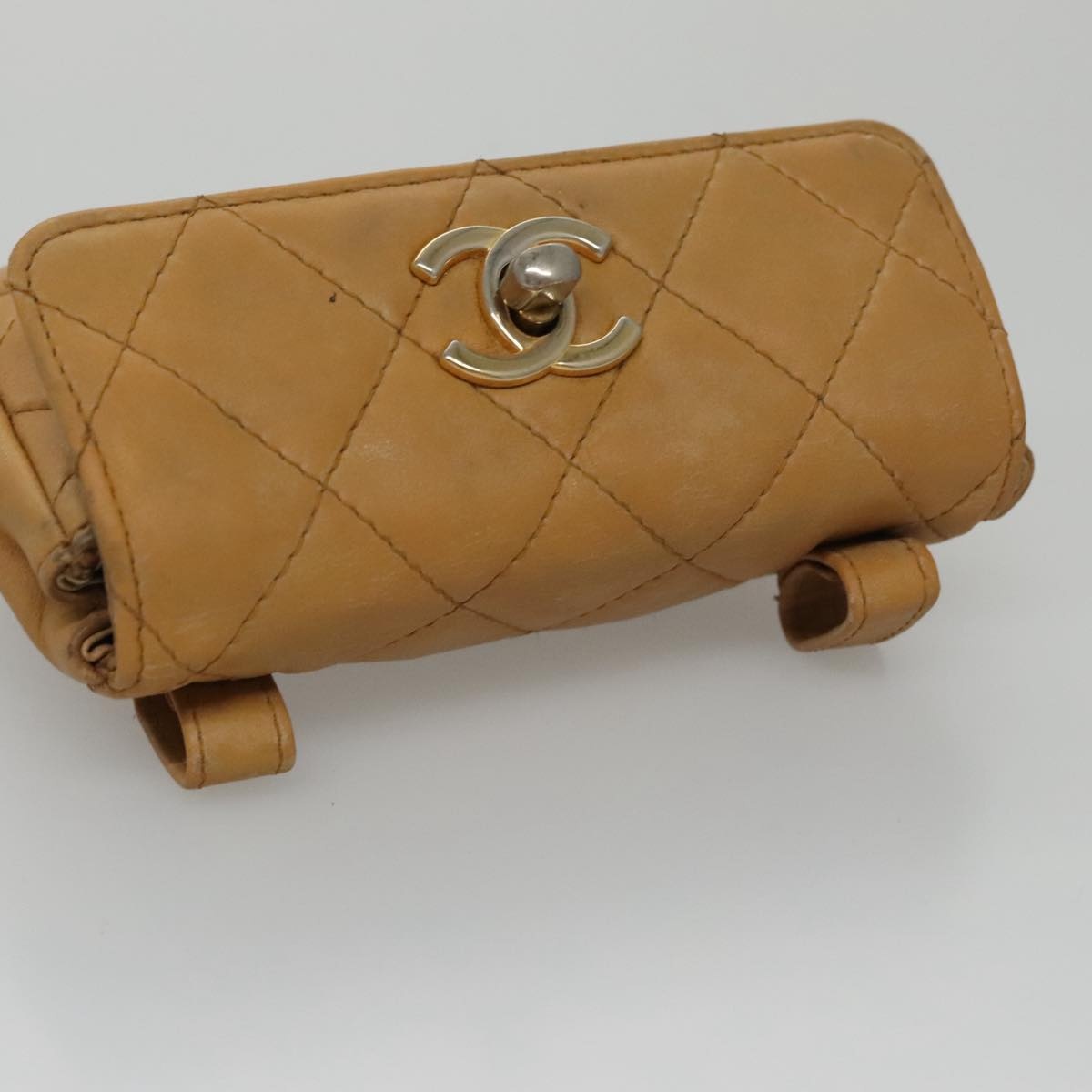 CHANEL Matelasse Waist Bag Leather Beige CC - 5