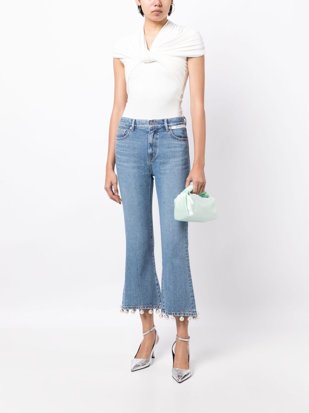 faux-pearl embellished mid-rise cropped jeans - 2