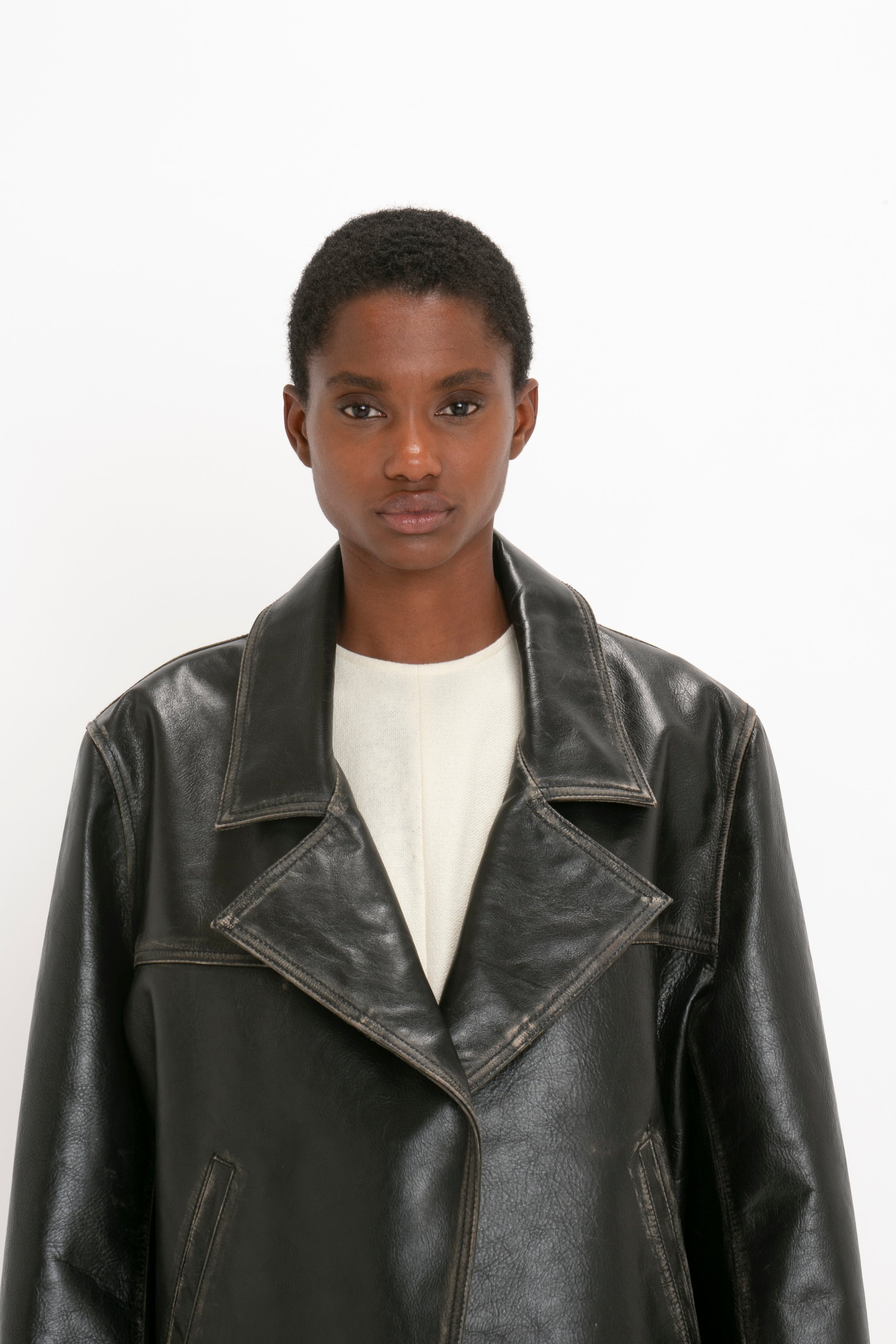 Oversized Leather Jacket In Black - 6