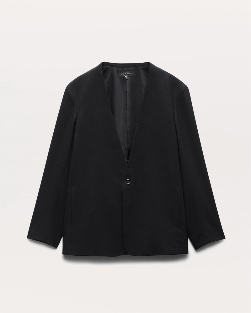 Collarless Japanese Wool-Blend Ripstop Blazer 1