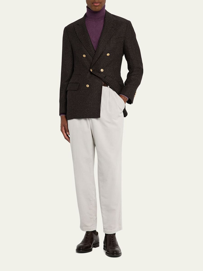 Brunello Cucinelli Men's Prince of Wales Double-Breasted Sport Coat outlook