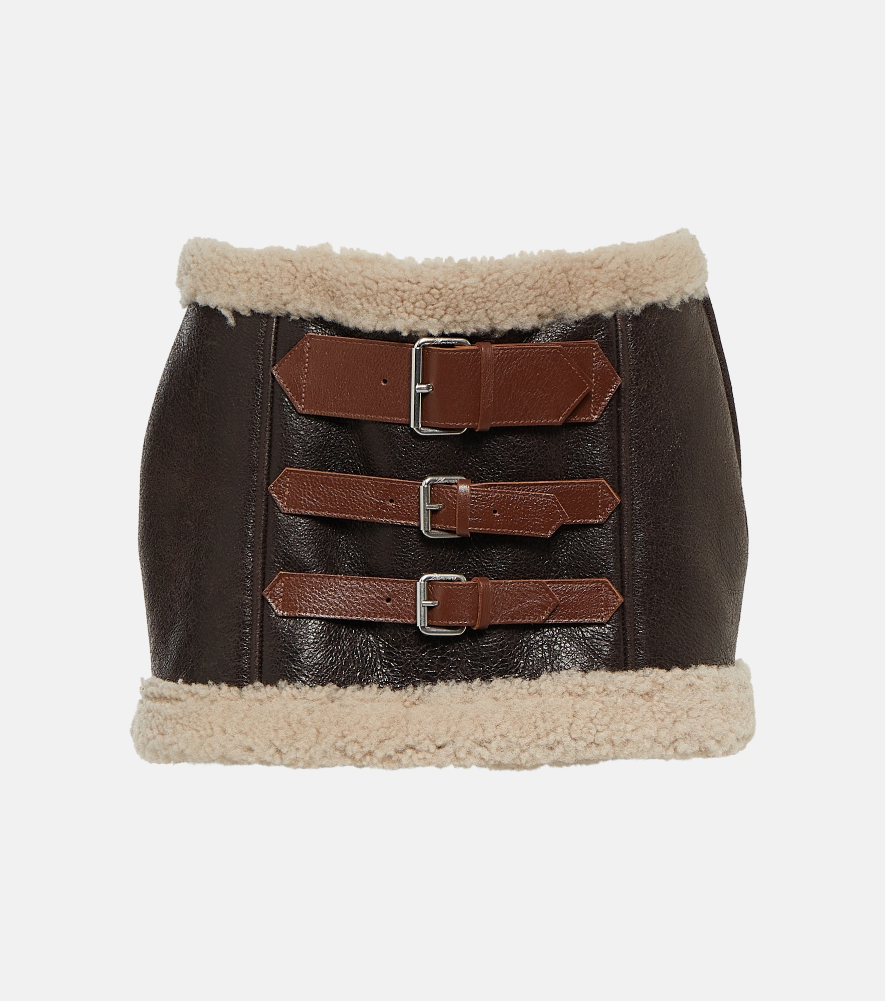 Shearling-trimmed leather miniskirt - 1