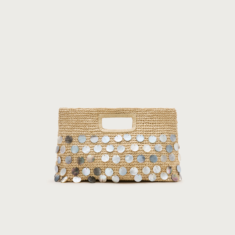 Handknotted straw rectangular clutch with paillettes 1
