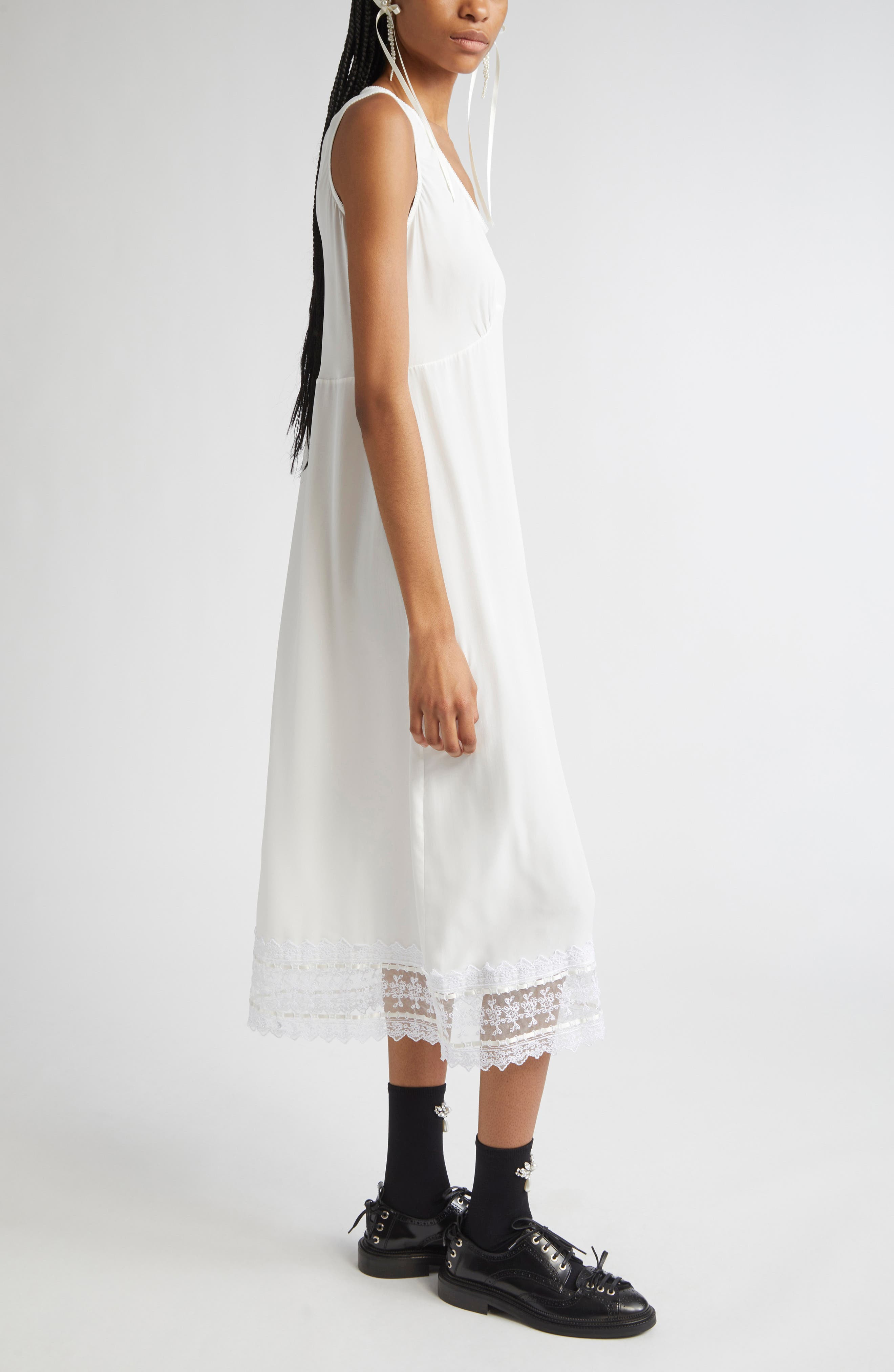 Simone Rocha Scoop Neck Lace Trim Midi Dress in Ivory at Nordstrom - 3