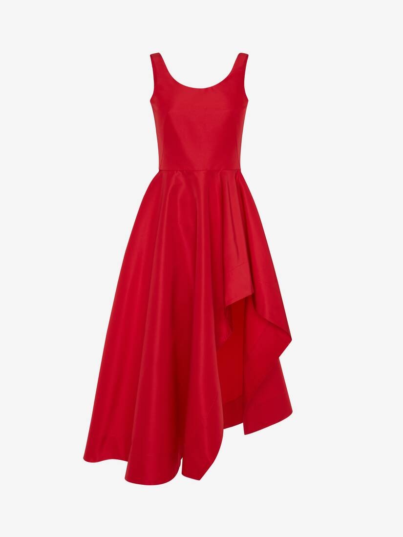 Women's Asymmetric Drape Dress in Lust Red - 1