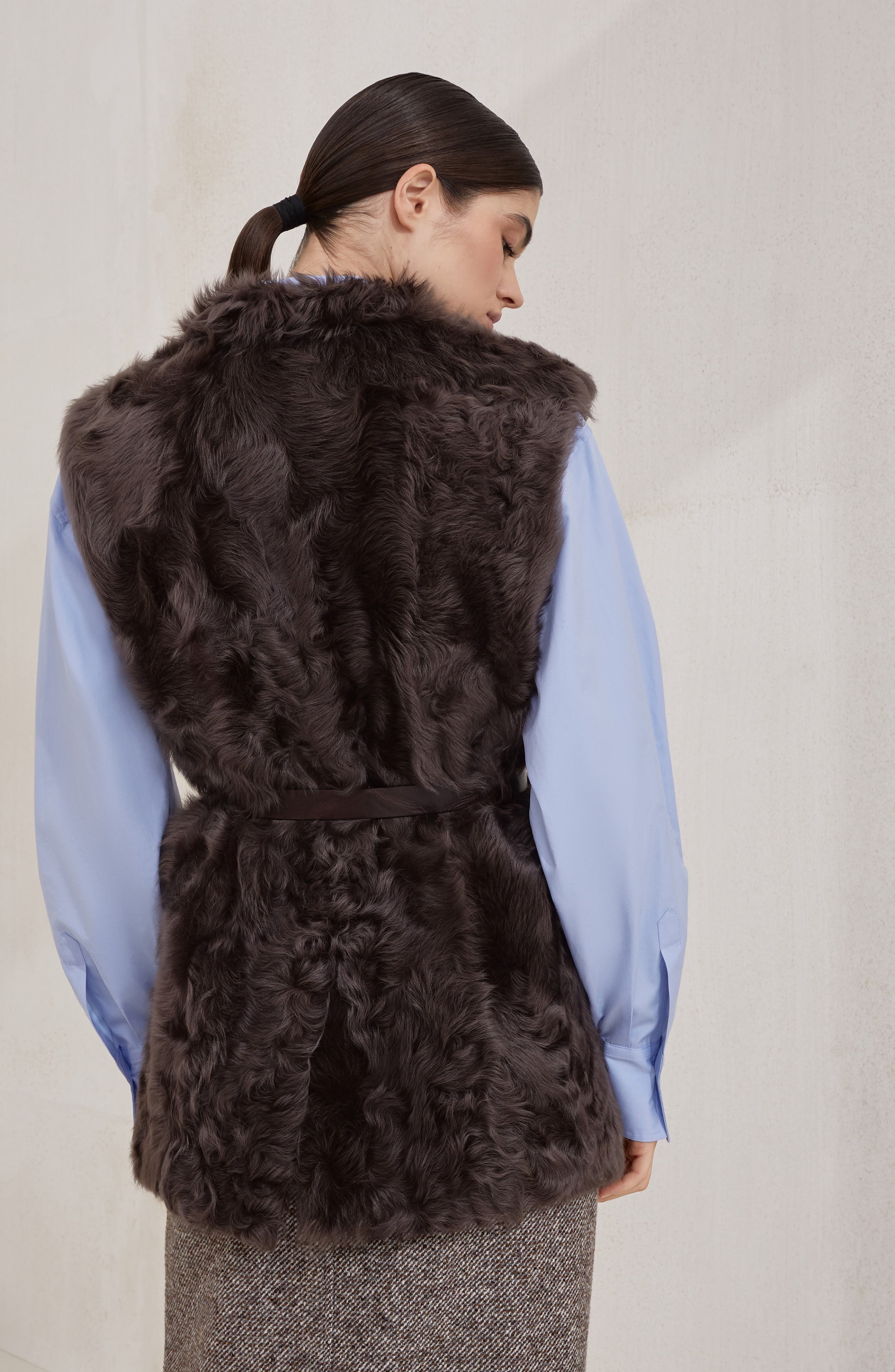 Brunello Cucinelli Wavy shearling vest in Rust Brown at Nordstrom - 3