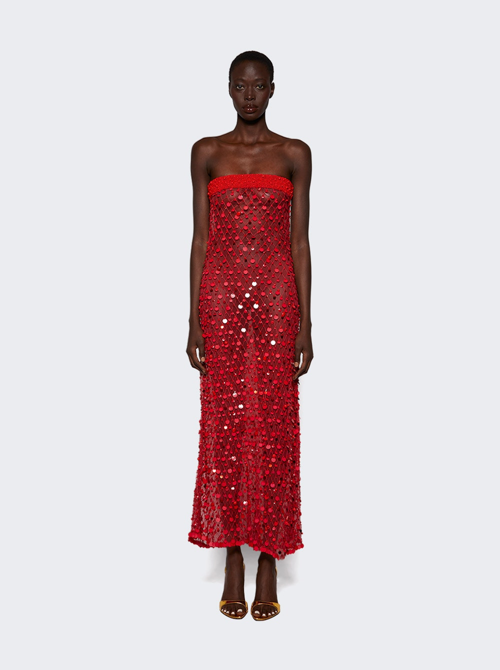 Fishnet Bandeau Maxi Dress Red - 2