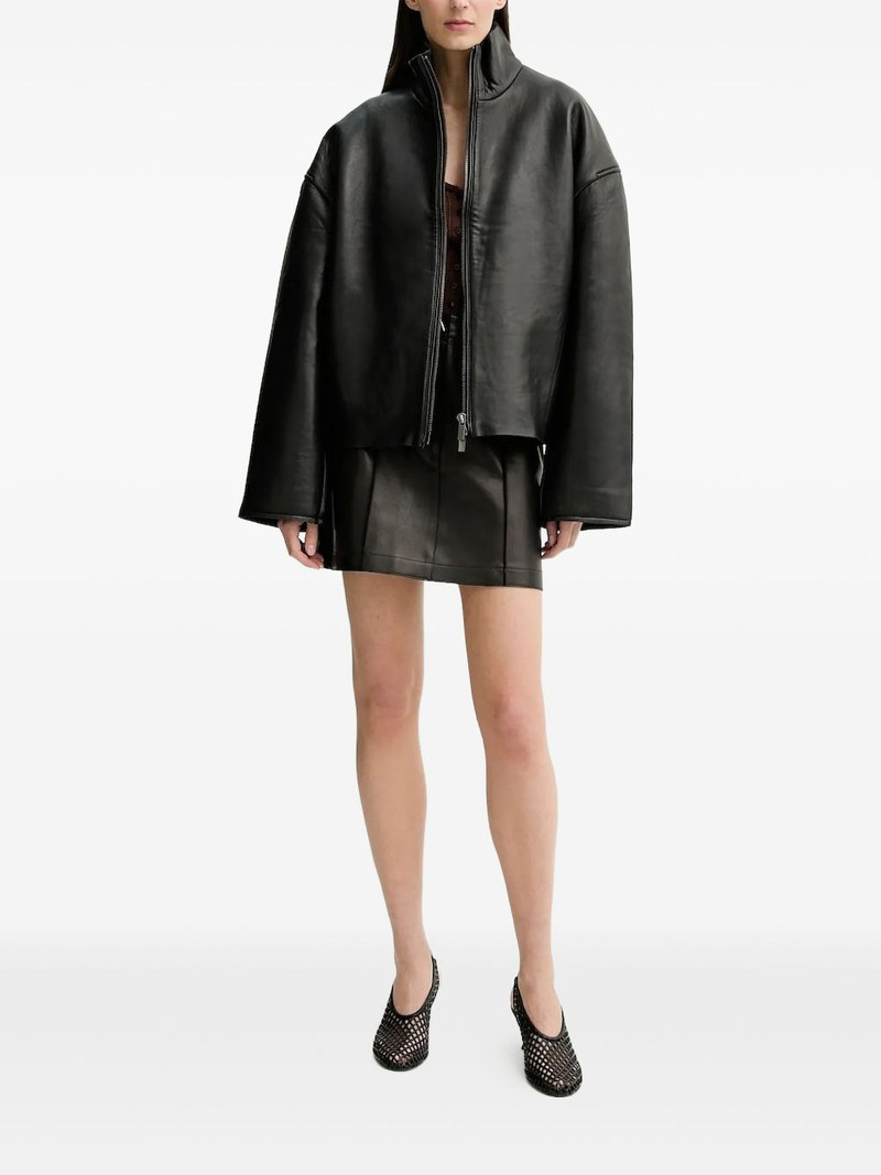 button-fastening leather mini skirt 1
