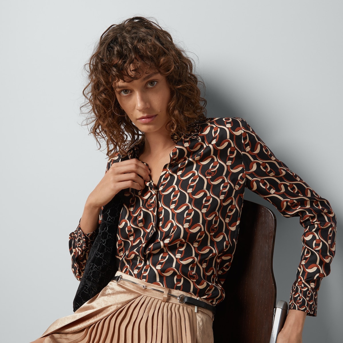 Interlocking G chain print silk shirt - 5