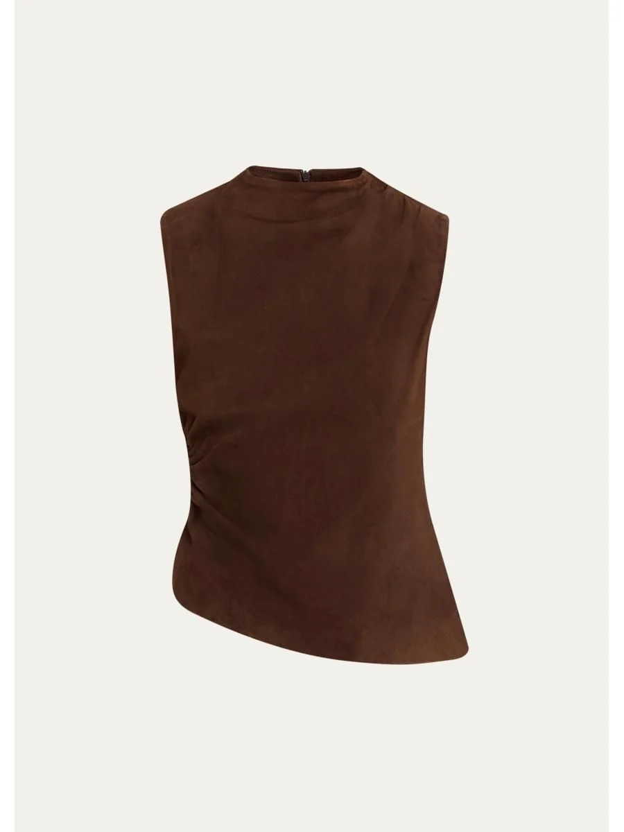 Mock-Neck Sleeveless Suede Top - 1