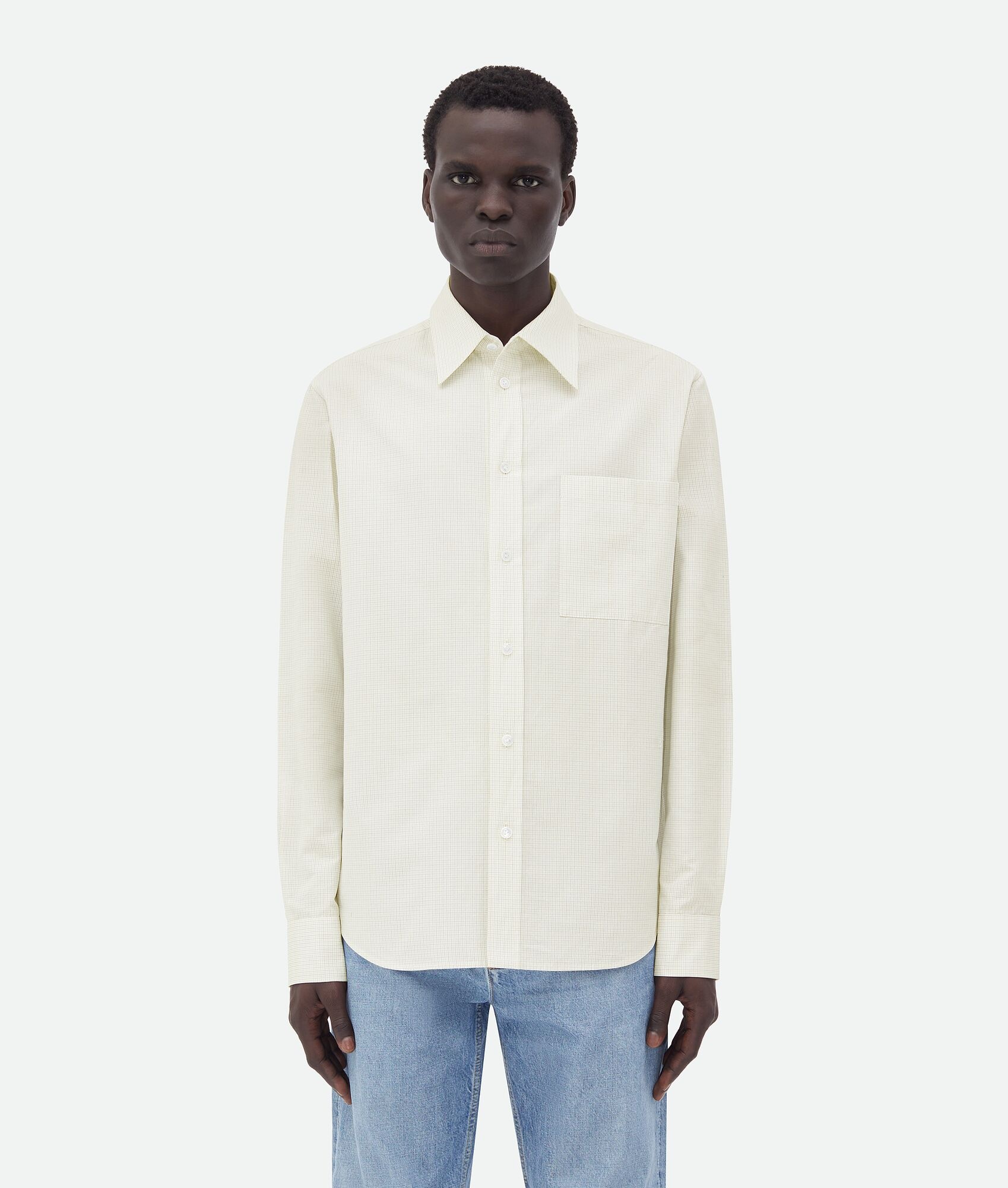 Cotton Linen Check Shirt With "BV" Embroidery - 1