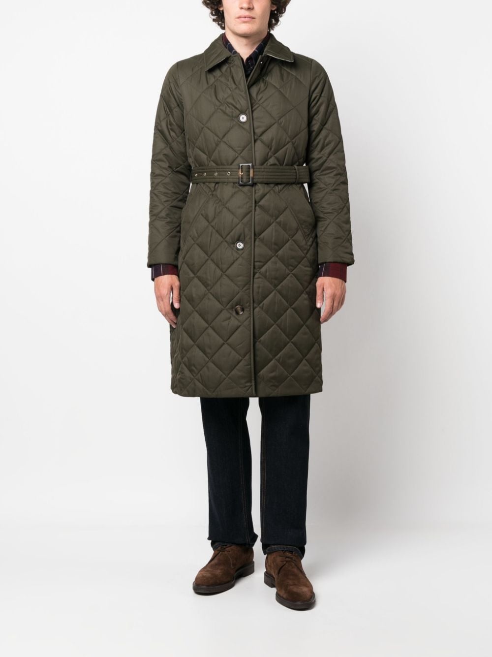 diamond-quilted single-breasted coat - 2