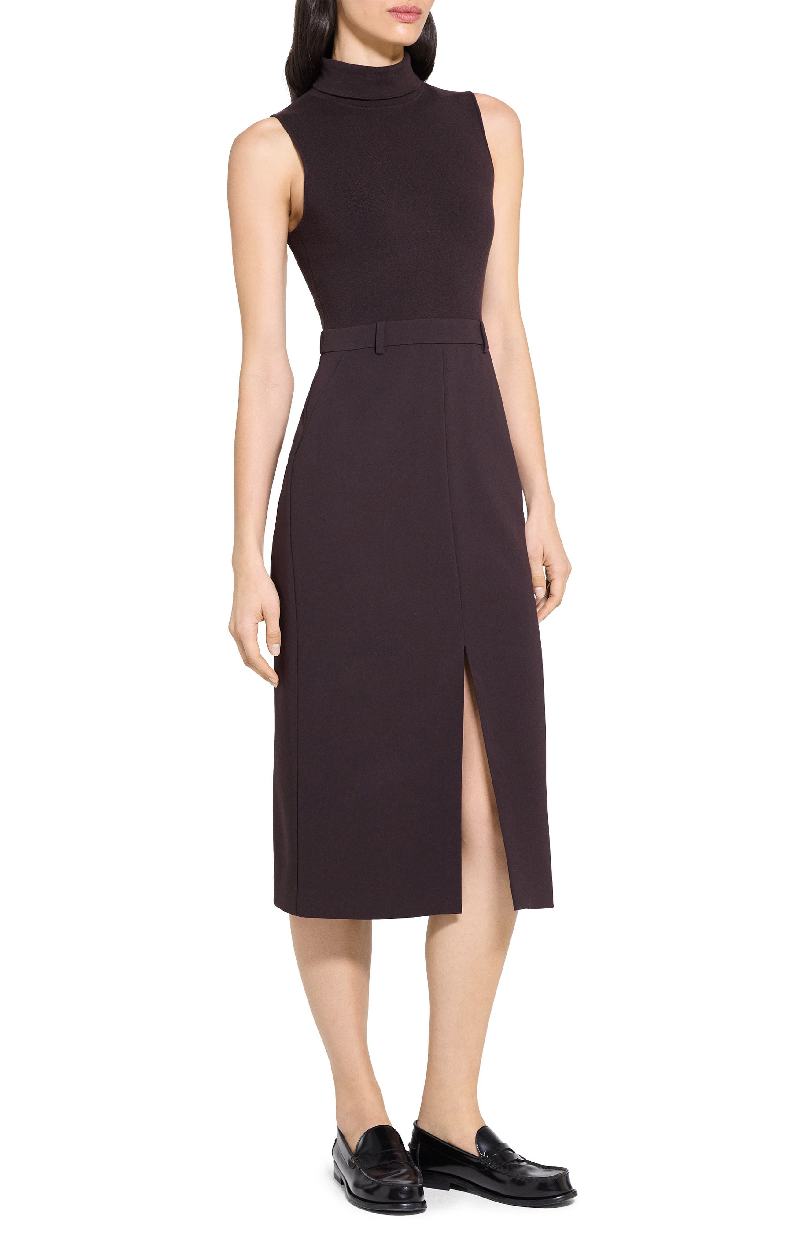 Theory Sleeveless Turtleneck Midi Dress in Dark Cacao at Nordstrom - 3