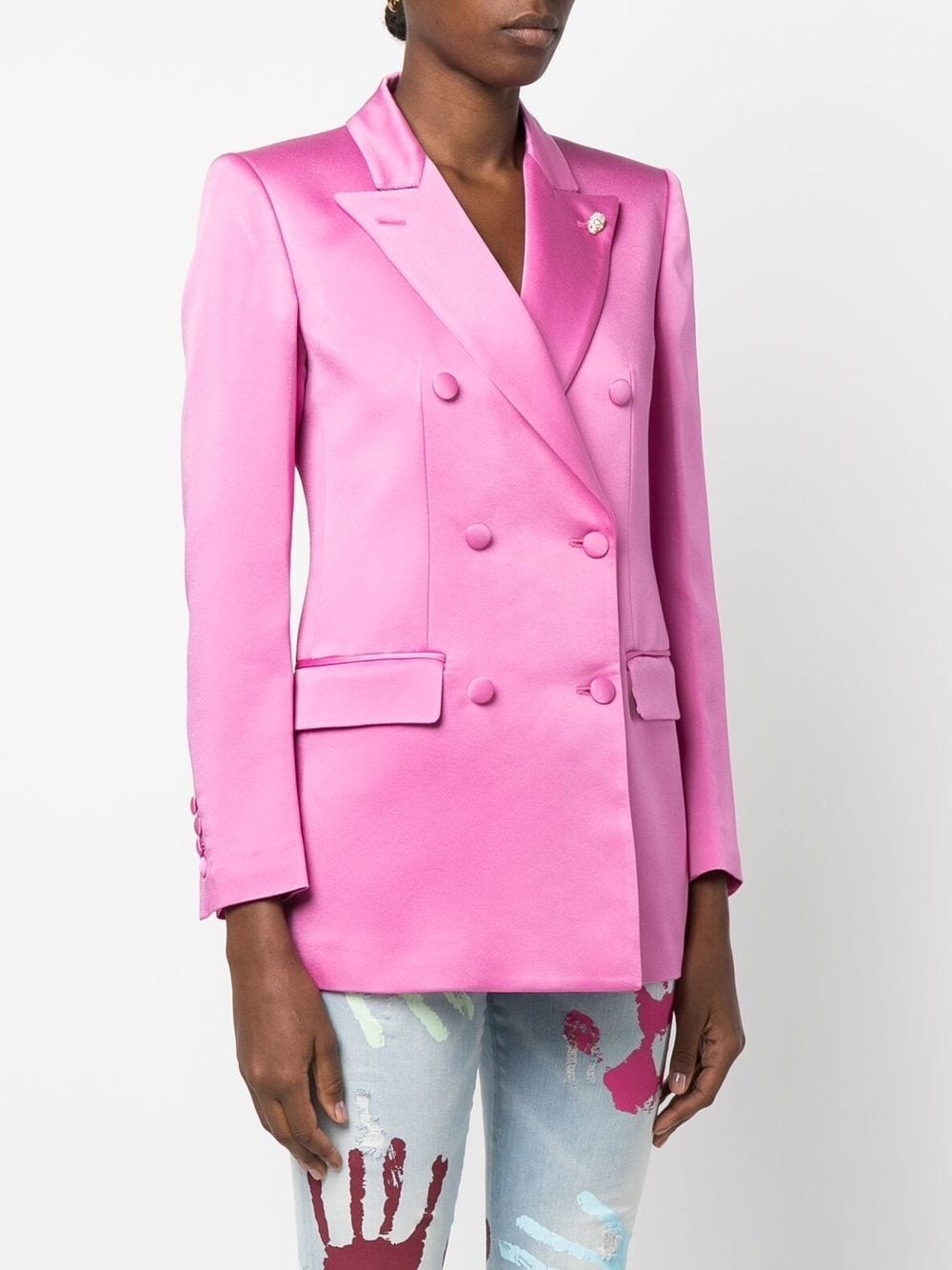 double-breasted satin blazer - 3