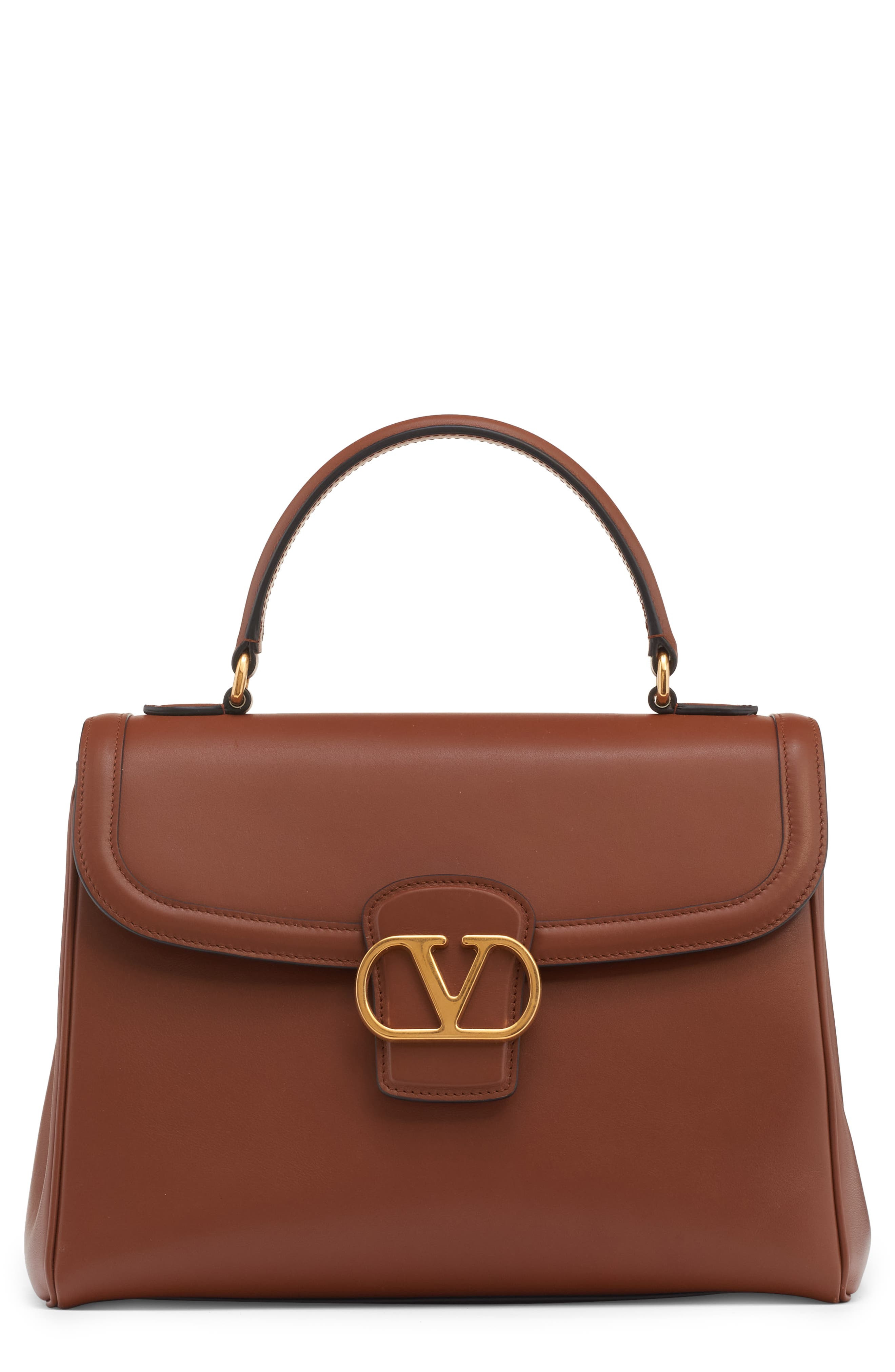Valentino Garavani Large 9TO5 Leather Top Handle Bag in Tobacco at Nordstrom - 1
