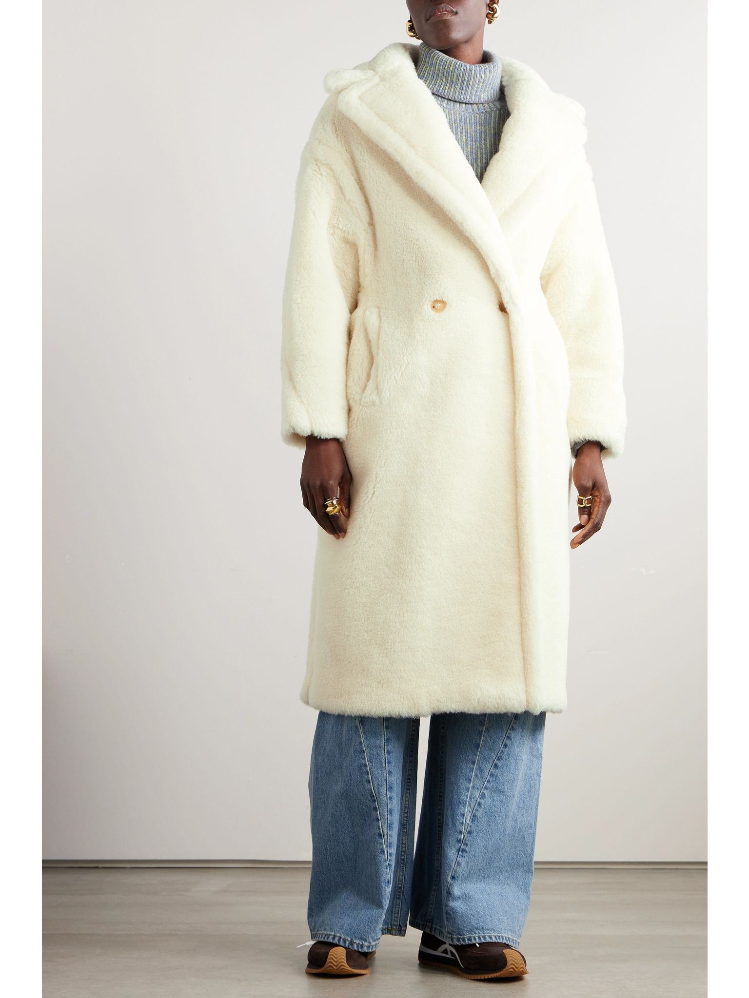 Tedgirl double-breasted alpaca, wool and silk-blend coat Ivory - 3