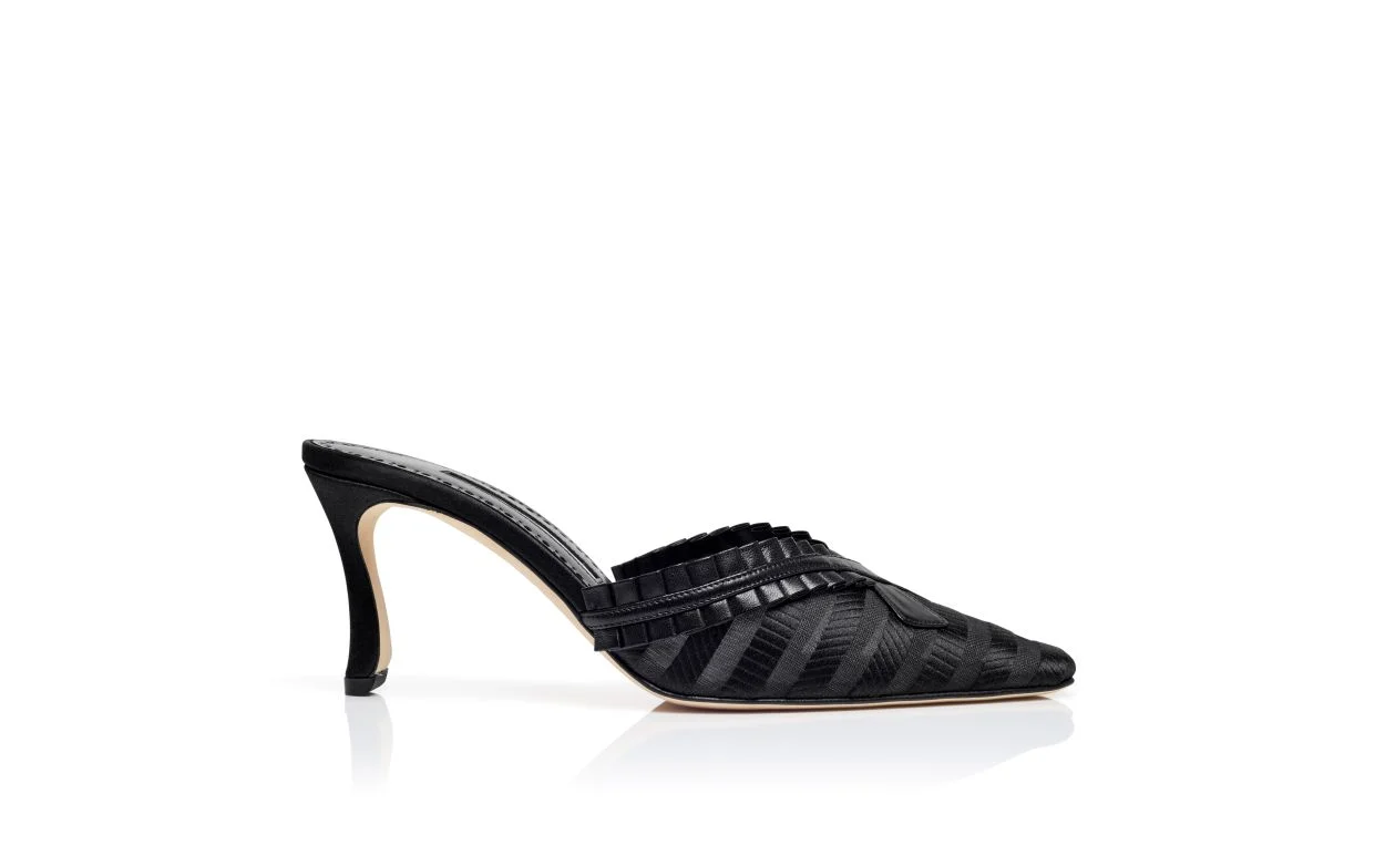Black Organza Pleat Detail Mules - 1