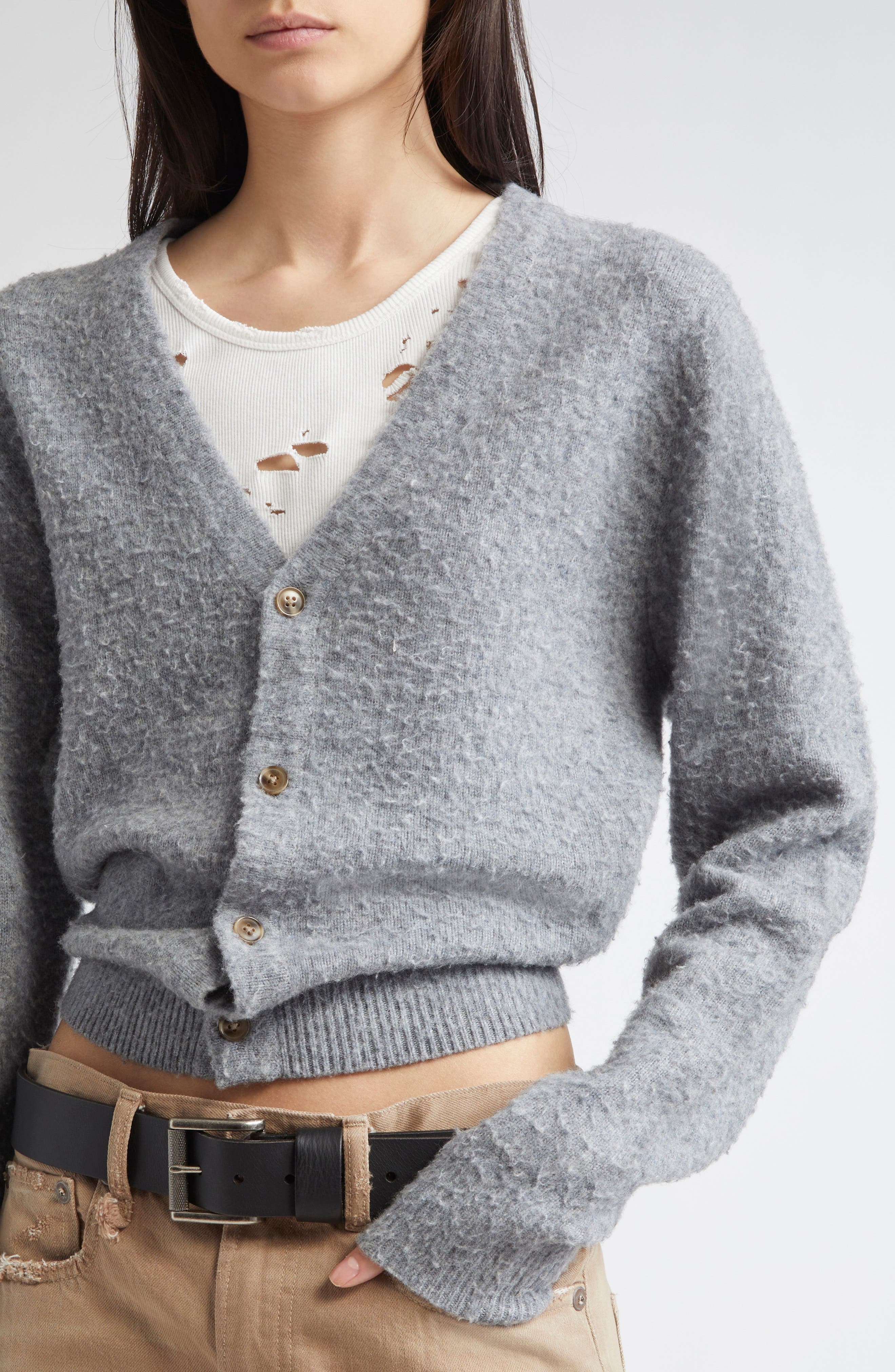R13 Split Hem Wool & Cashmere Cardigan in Light Heather Grey at Nordstrom - 5