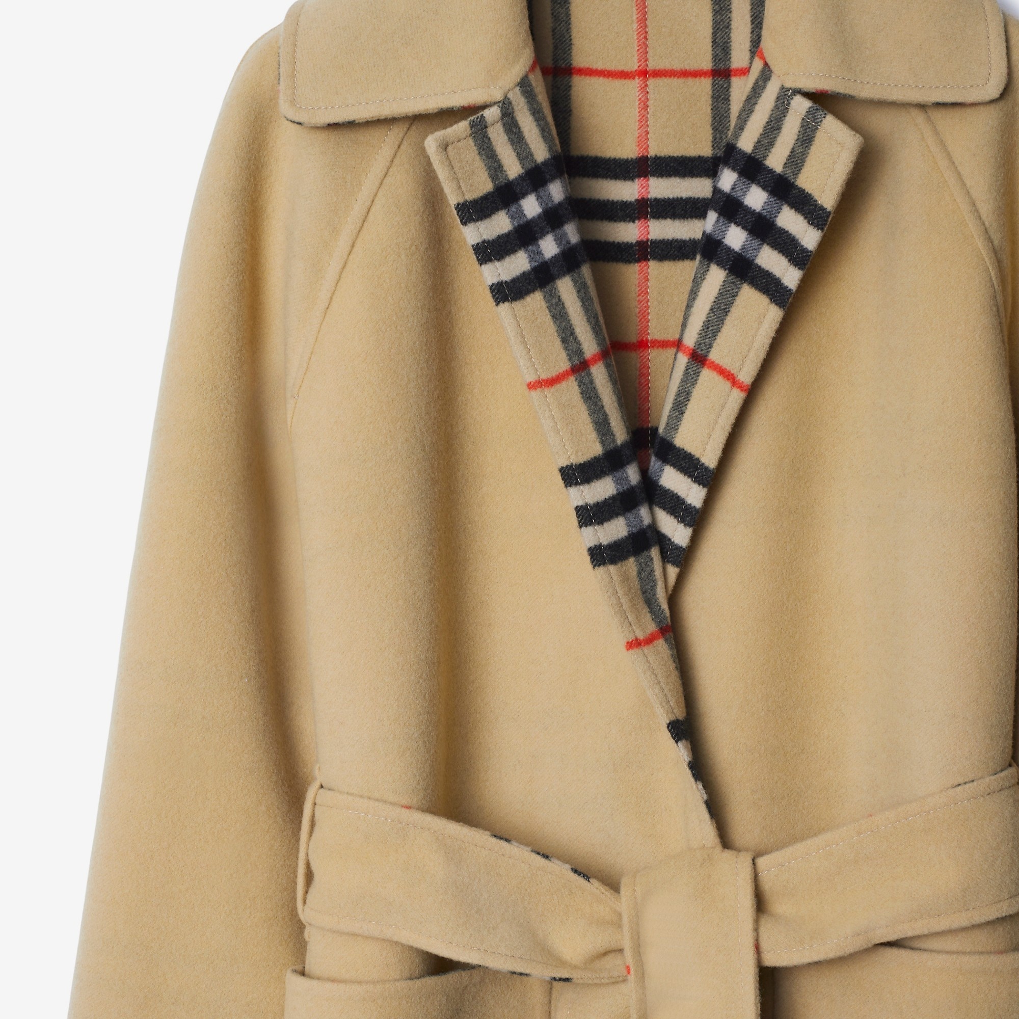 Long Reversible Check Wool Car Coat - 7