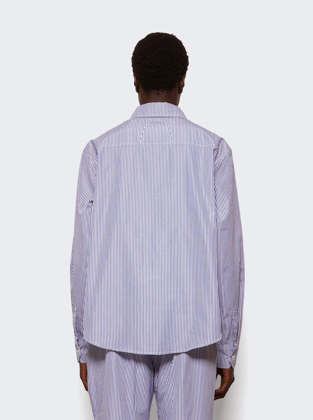 Side Logo Long Sleeve Shirt Blue And White Stripe - 4