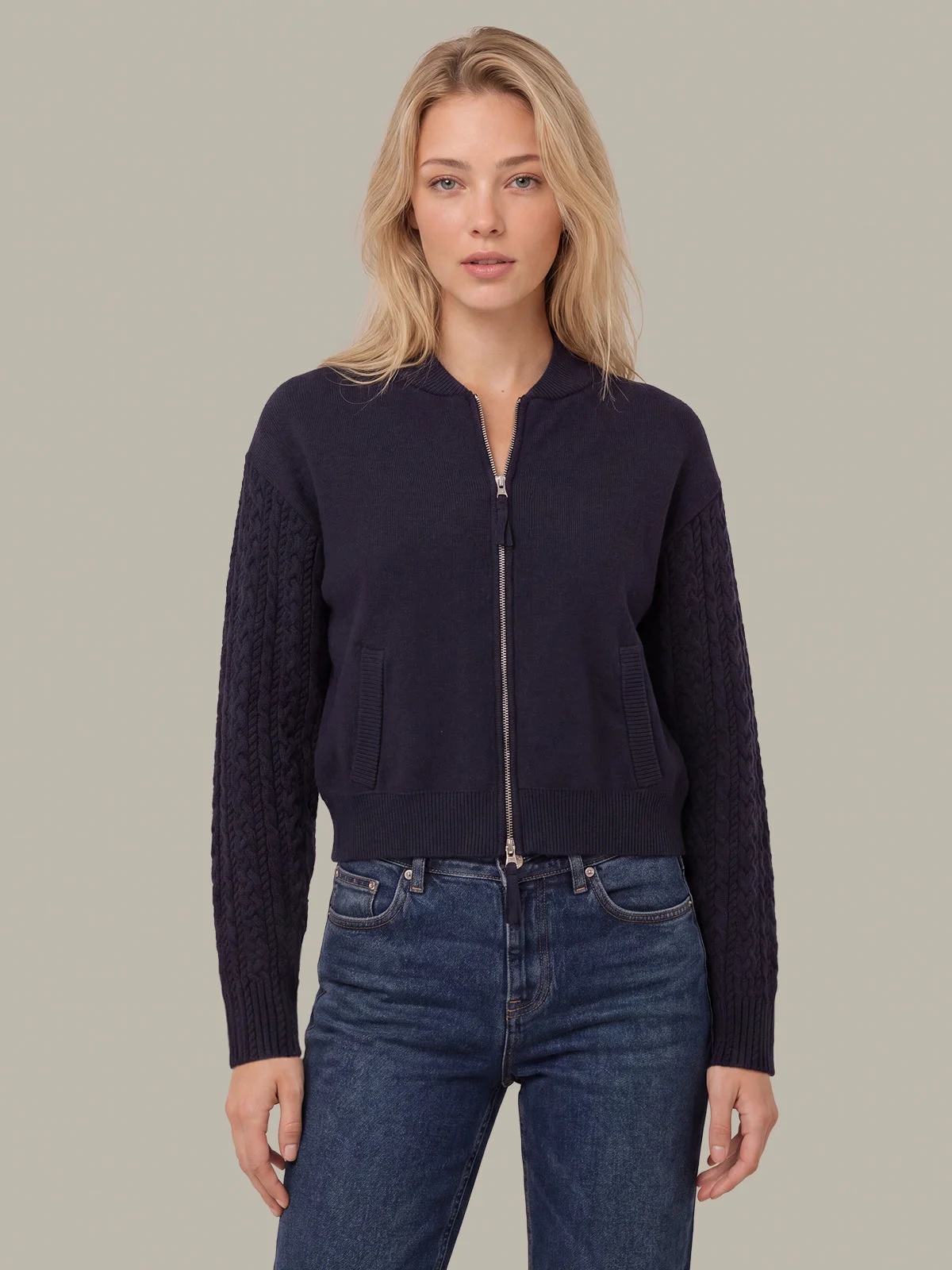 Flynn Cable Sleeve Zip Front Bomber - 1