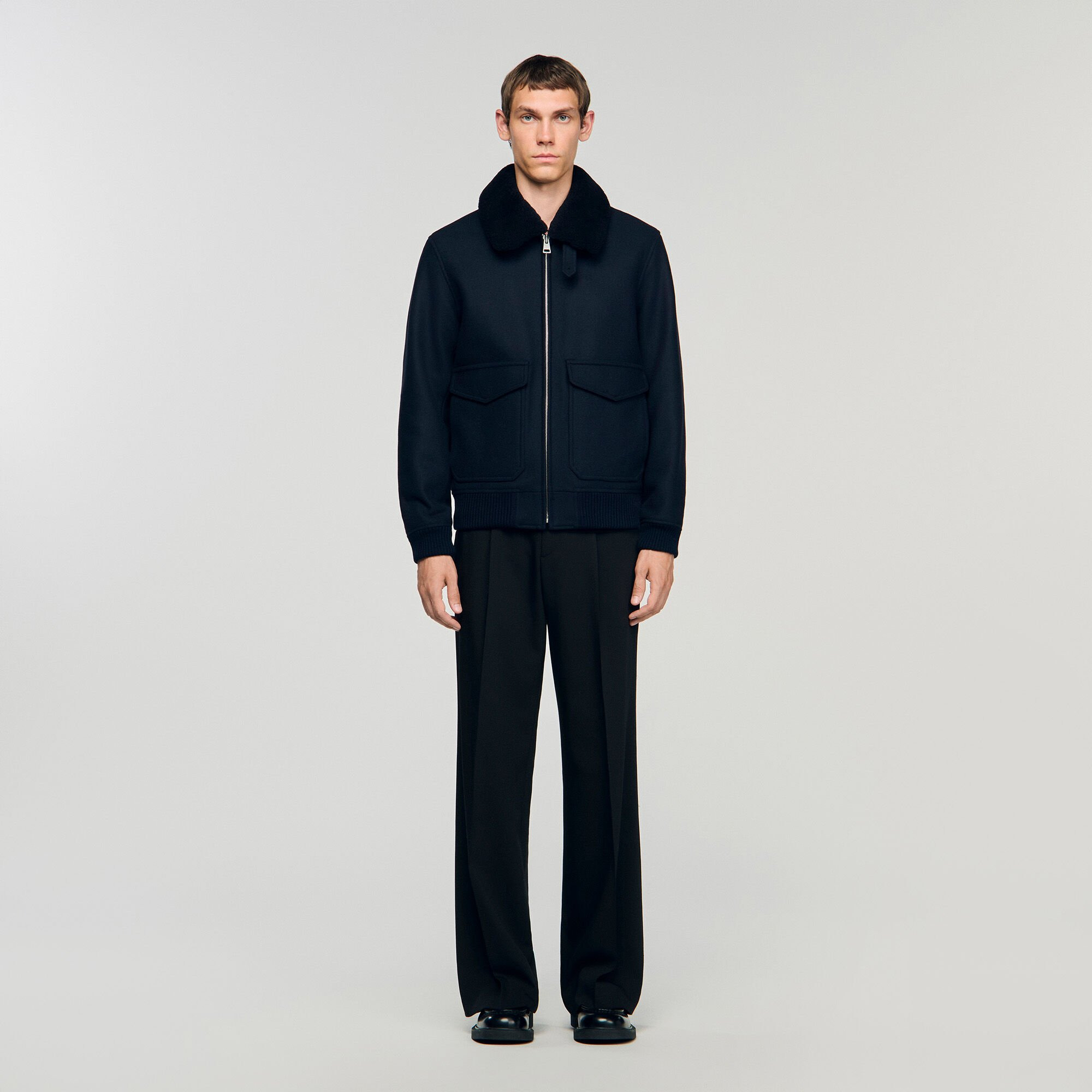 WOOL AVIATOR JACKET WITH SHEARLING - 2