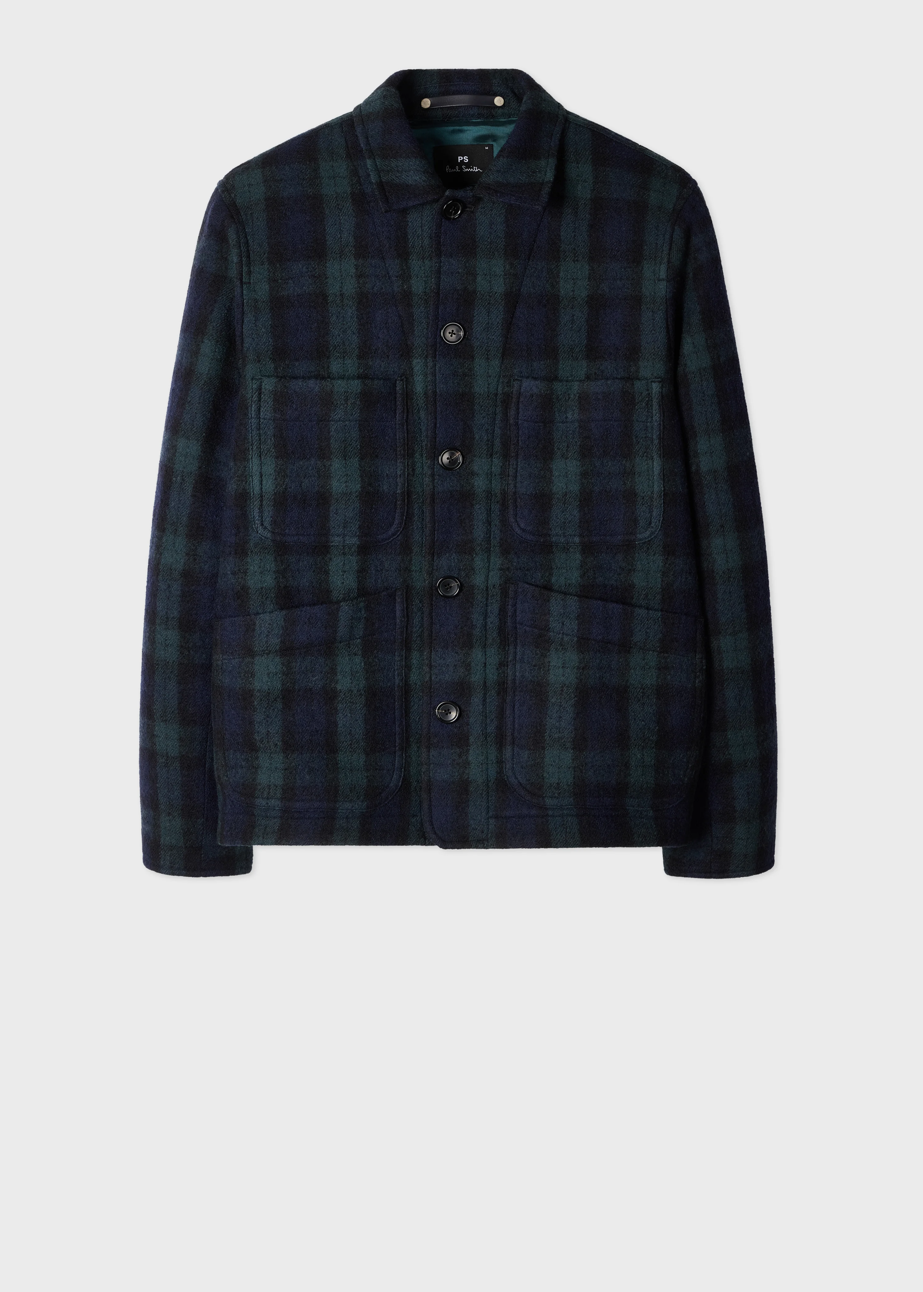 Navy and Green Check Wool Work Jacket - 1