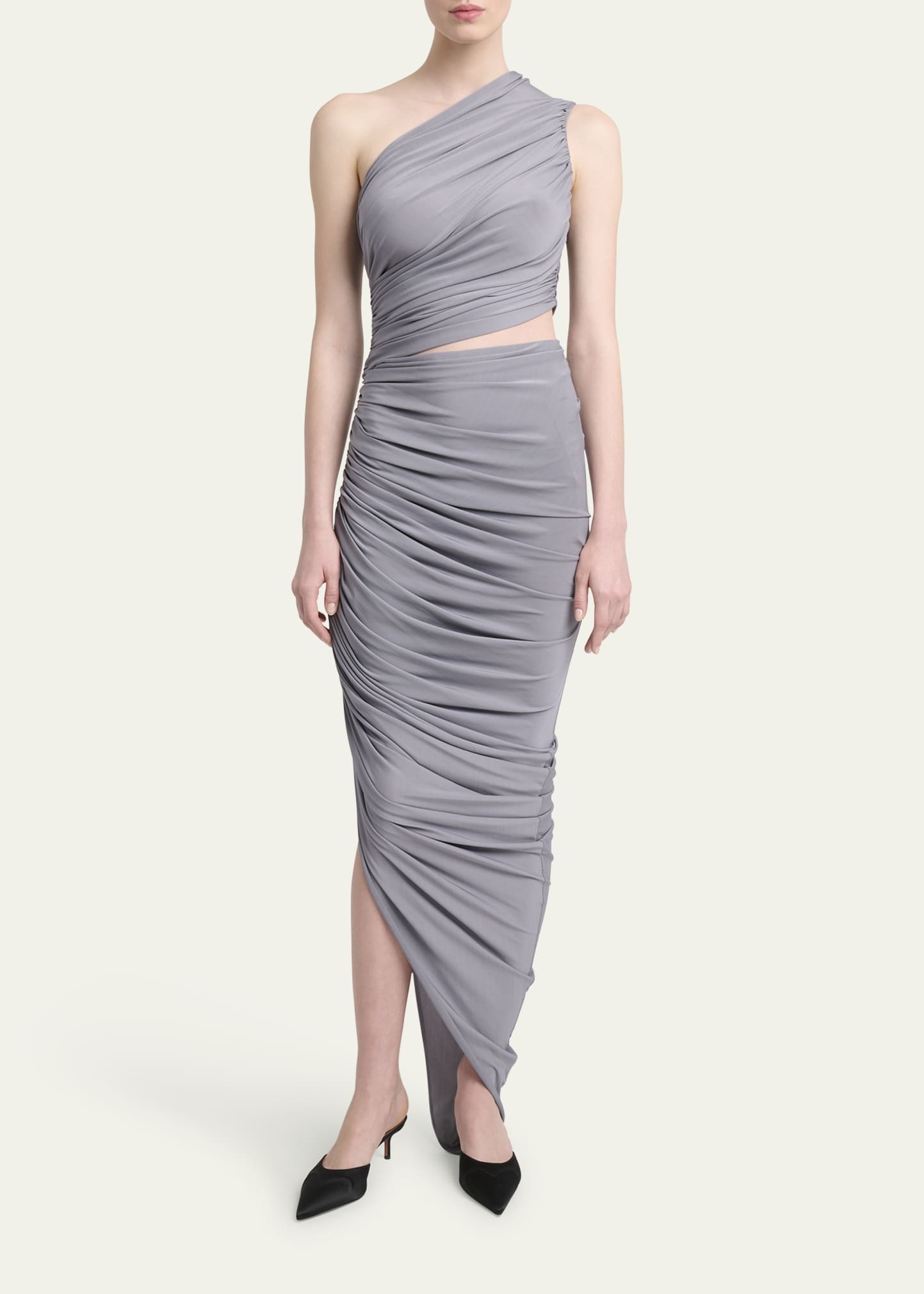 Asymmetric Ruched Cutout Midi Dress - 2