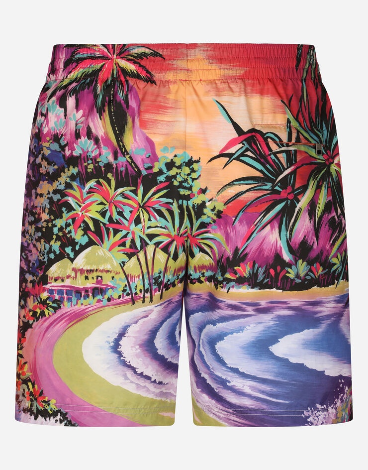 Mid-length swim trunks with Hawaiian print - 2