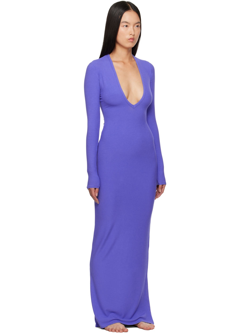 Purple Soft Lounge Deep Plunge Maxi Dress - 2