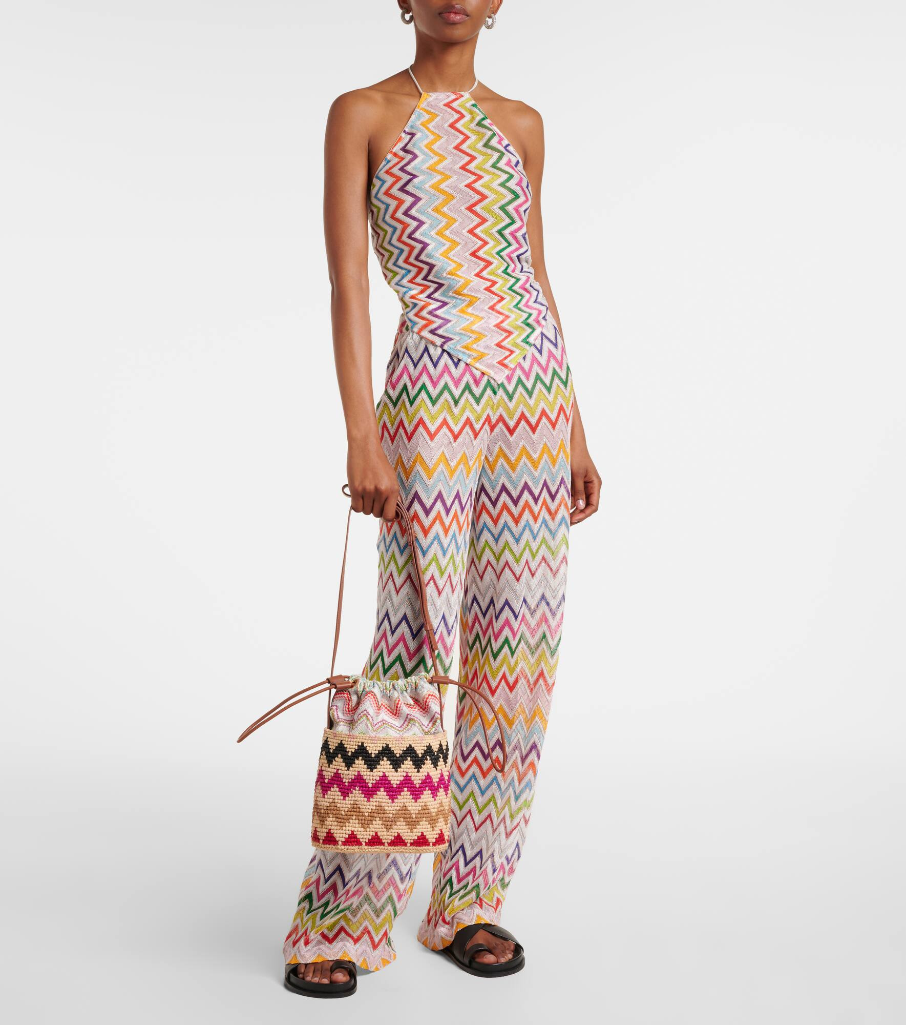 Zigzag Medium raffia bucket bag - 5