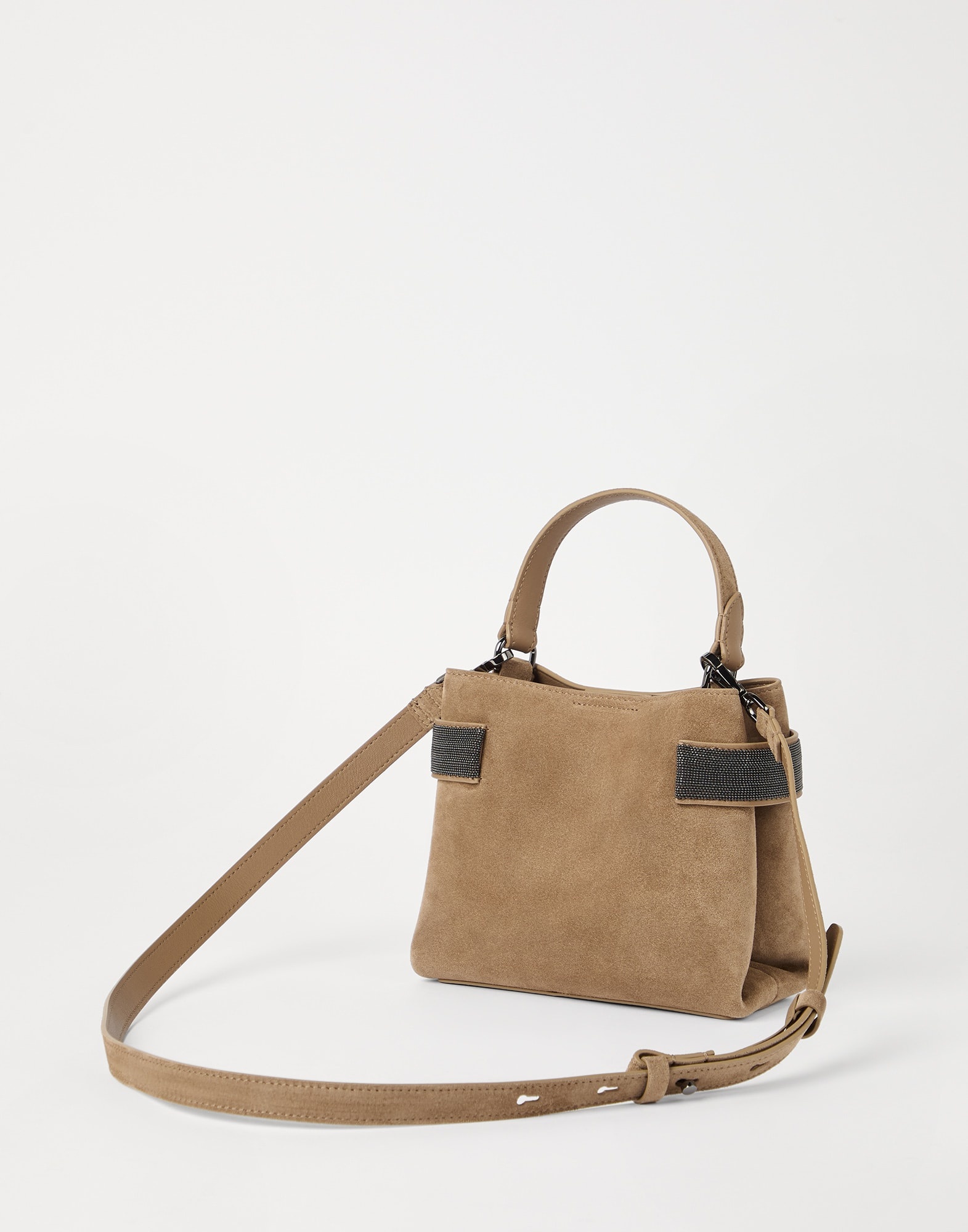 Essence small top-handle bag in suede with precious bands - 2