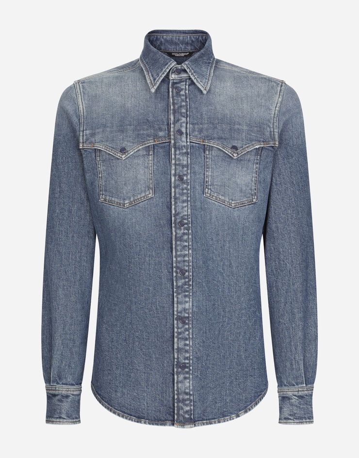 Light blue wash stretch denim shirt - 1