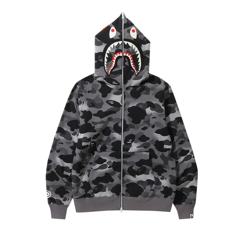BAPE Grid Camo Shark Full Zip Hoodie 'Black' 1